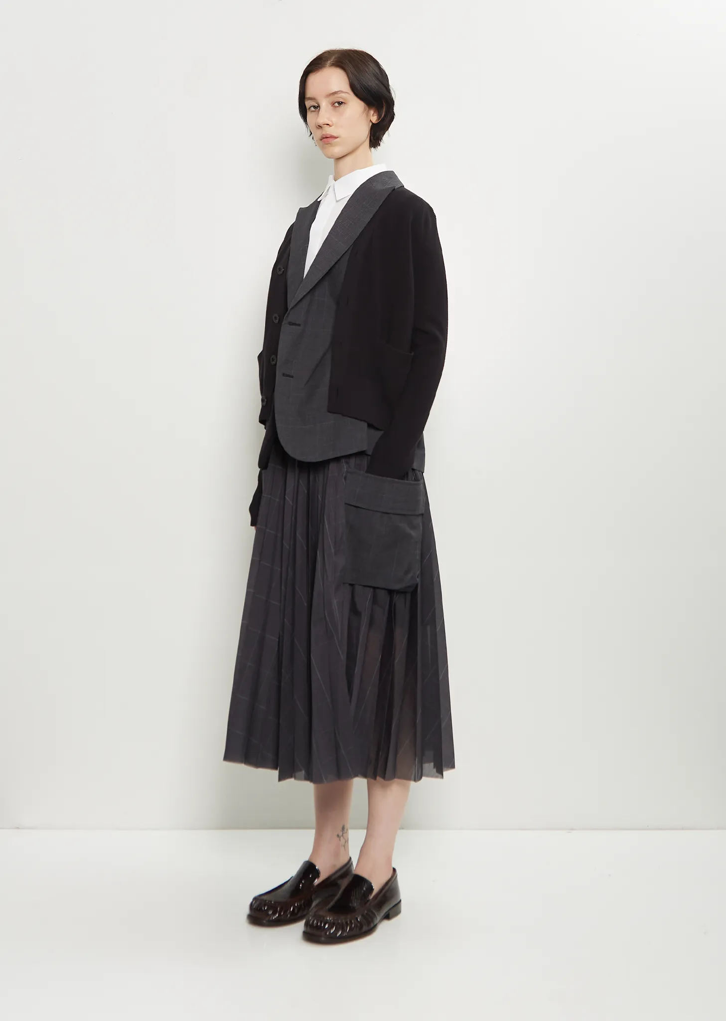 Wool Glen Check Twil x Knit Cardigan sold by La Garconne product image thumbnail 4