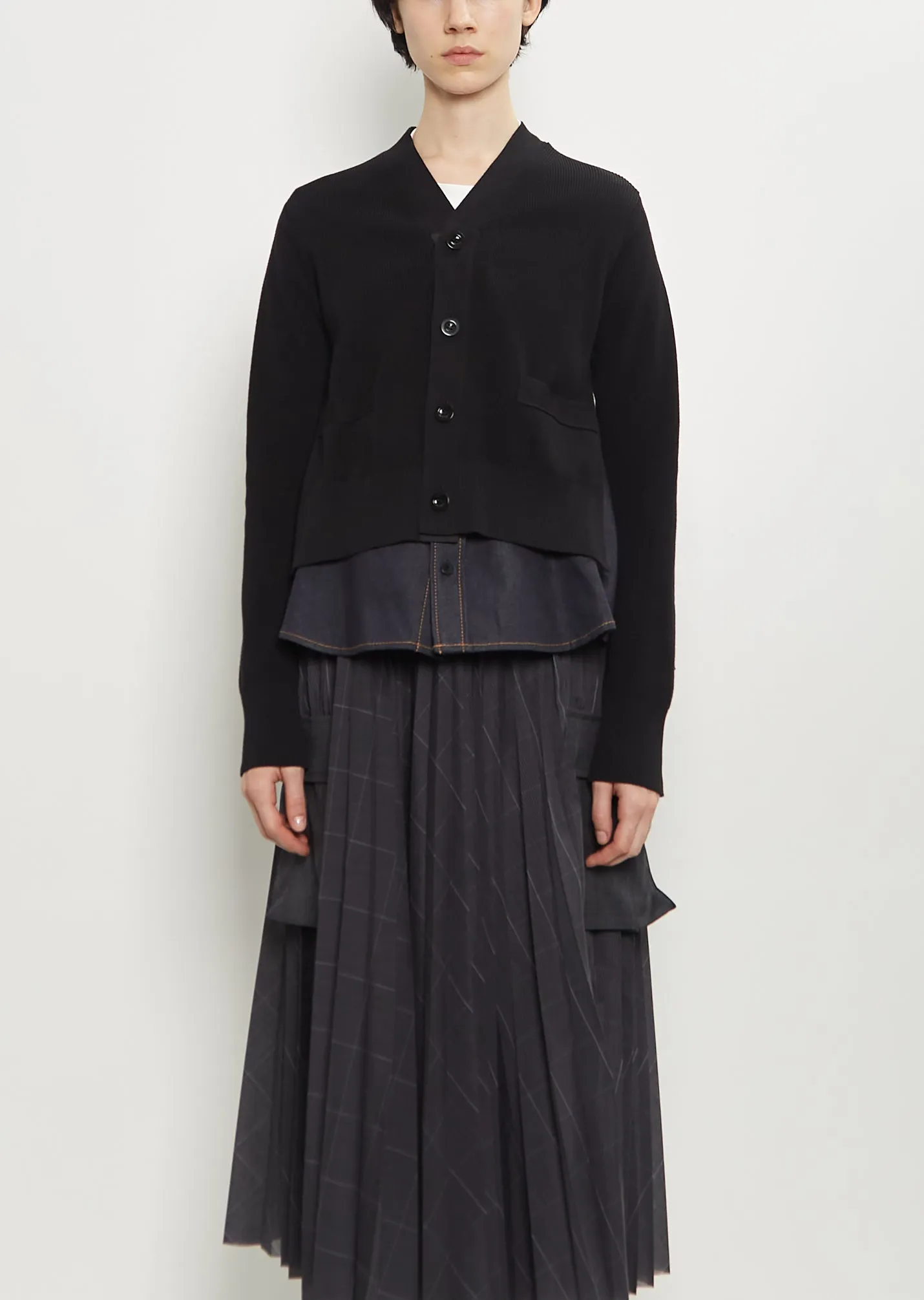 Denim x Knit Cardigan sold by La Garconne