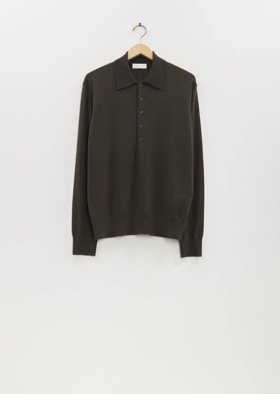 Muano Merino Wool Polo — Dark Khaki sold by La Garconne