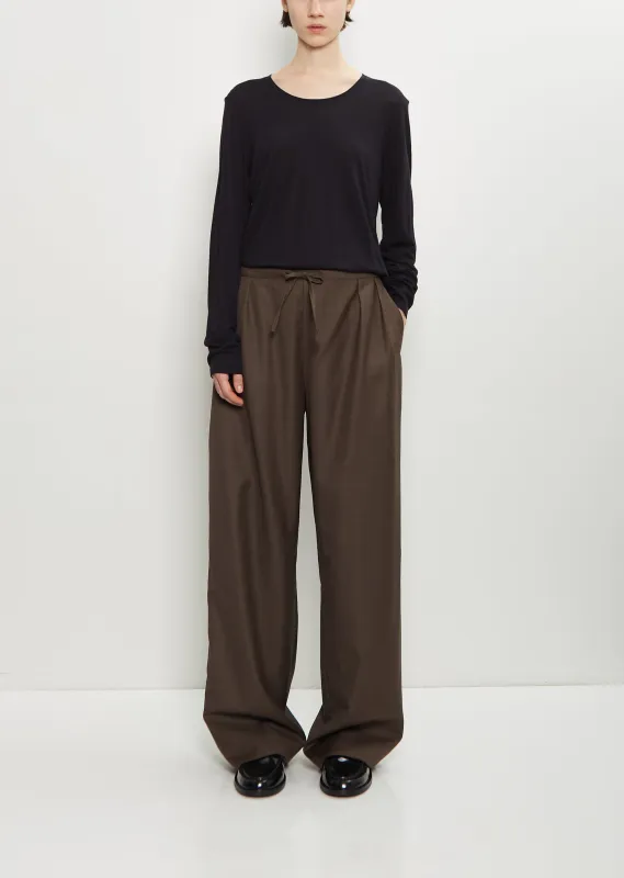Cove Wool Wide Pants — Brown Melange sold by La Garconne