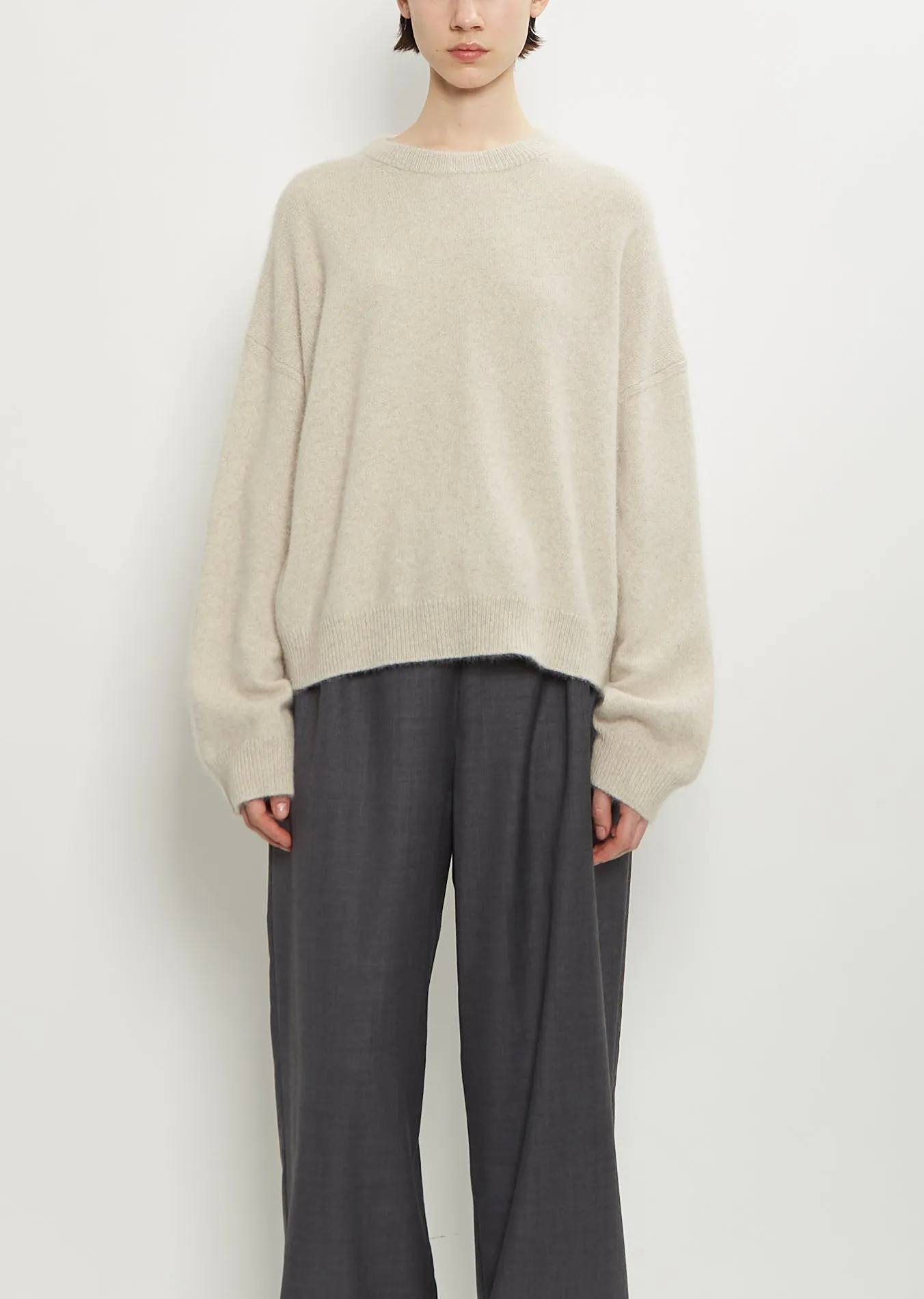 Tristan Mercerized Wool Yak Sweater — Stone Melange sold by La Garconne