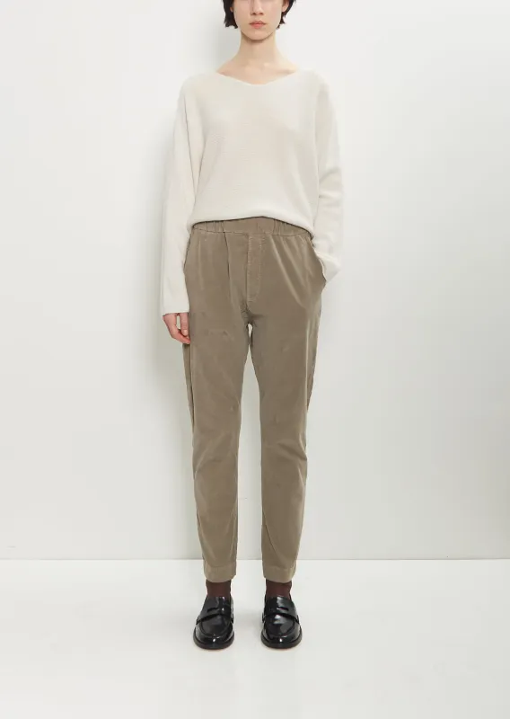 Velvet Slim Trousers — Marron Glace sold by La Garconne