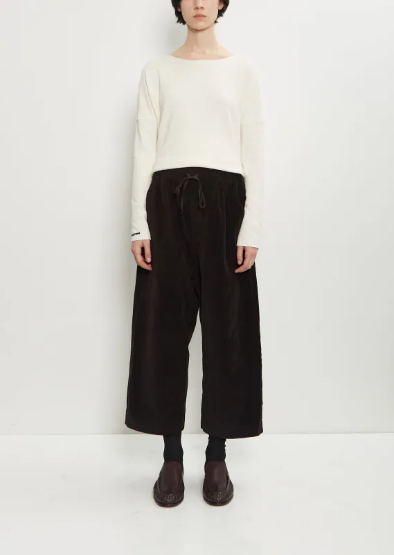 Velvet Cropped Wide Trousers — Chocolate sold by La Garconne