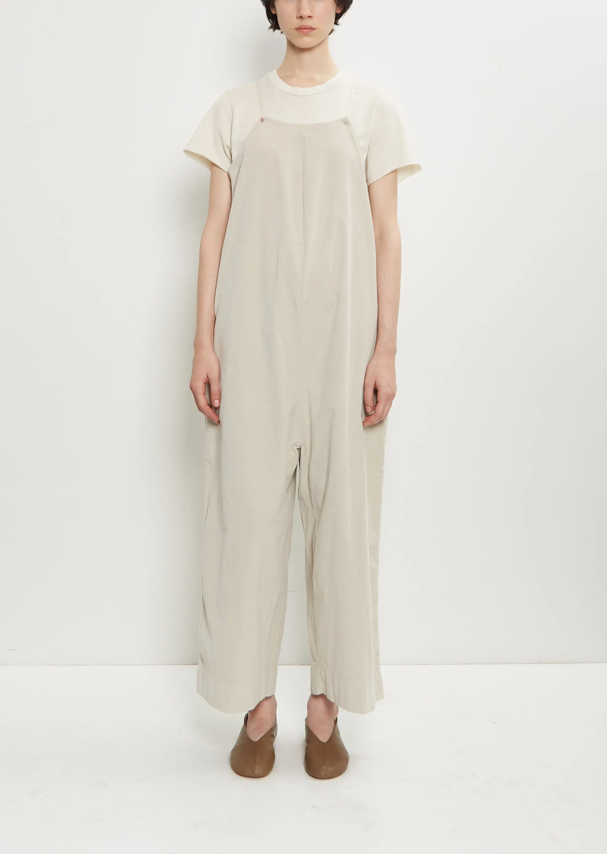 Velvet Salopette Jumpsuit — Oatmeal sold by La Garconne