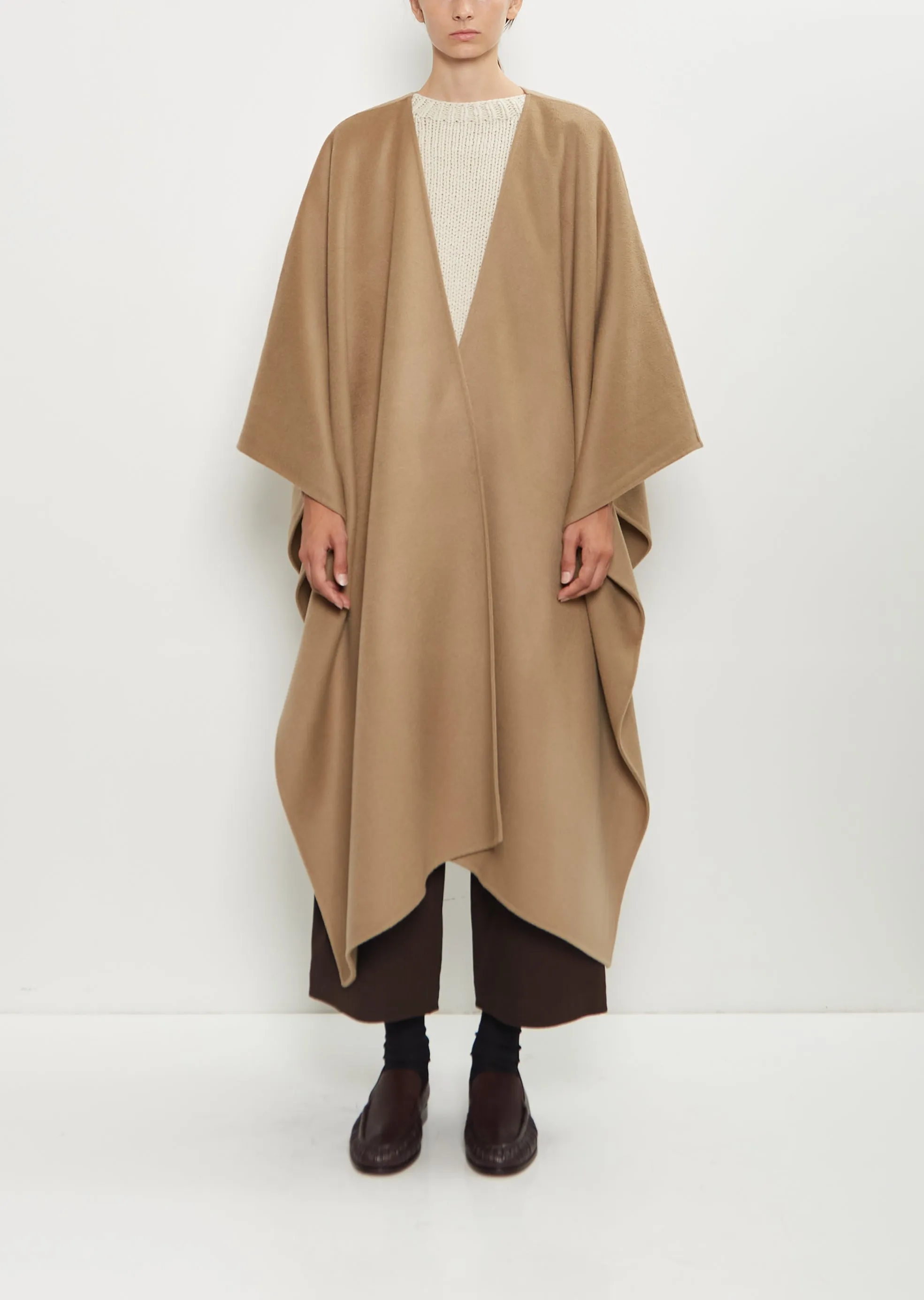 Aspen Wool Cashmere Poncho — Greige sold by La Garconne