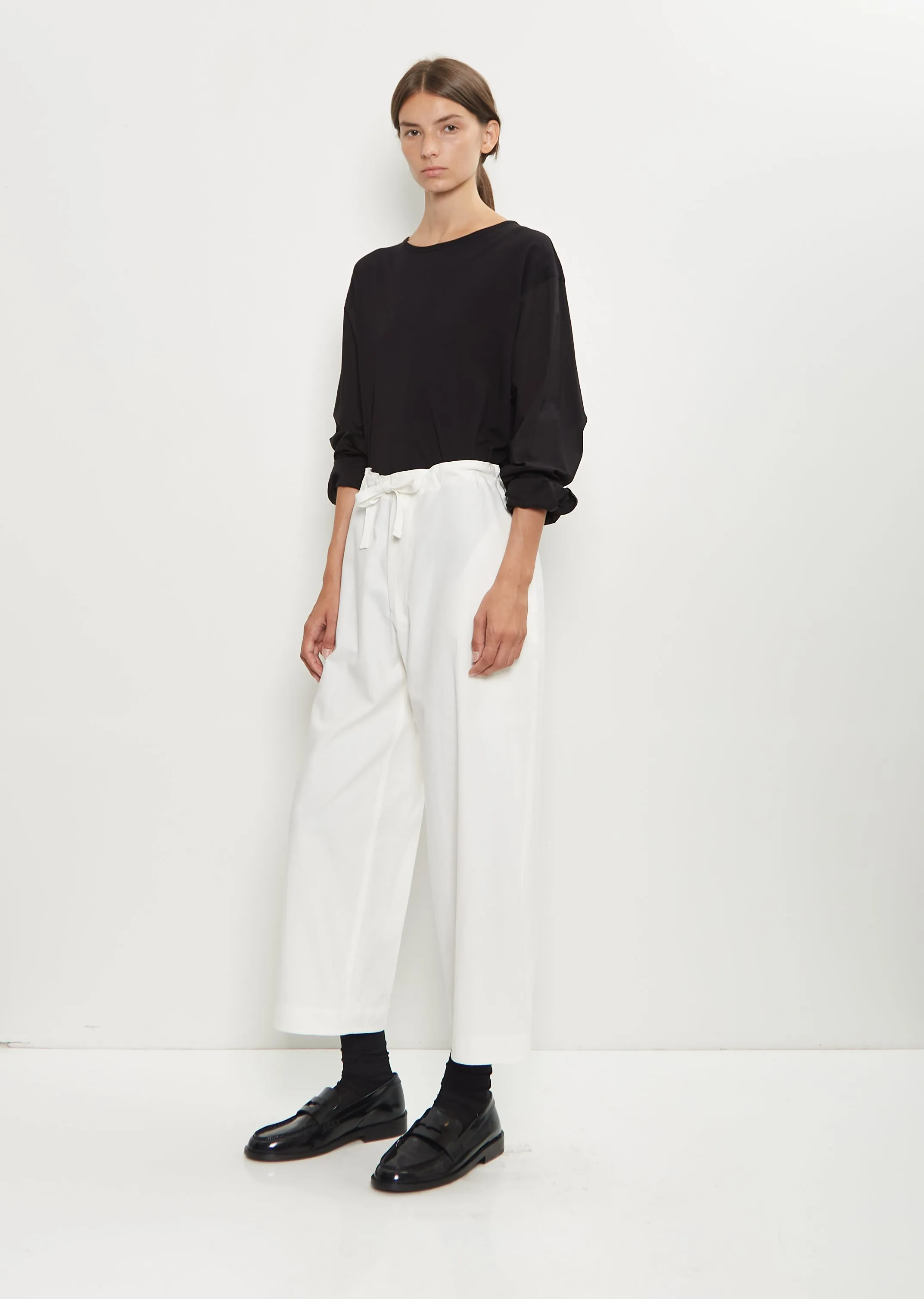 Cotton Straight String Pants — White sold by La Garconne product image thumbnail 4