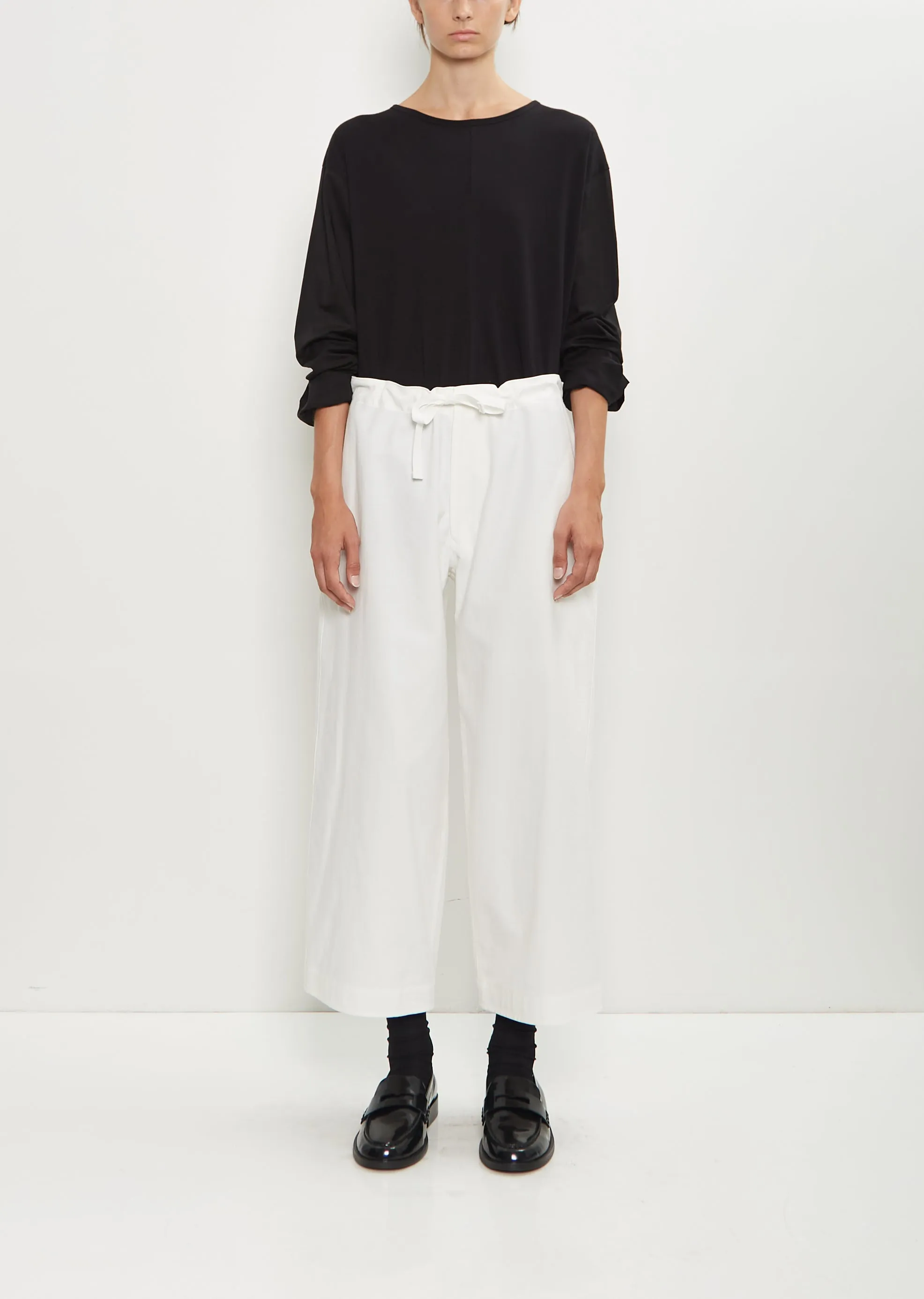 Cotton Straight String Pants — White sold by La Garconne