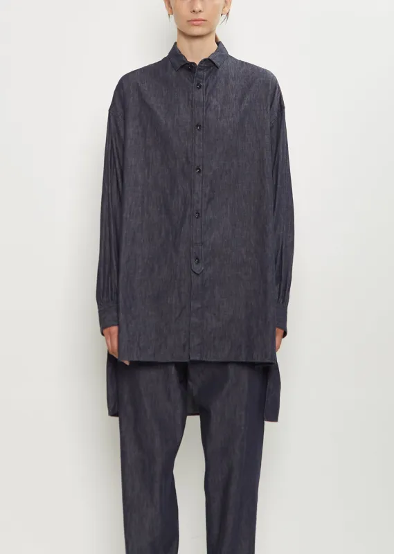 Cotton Denim Elongated Hem Shirt sold by La Garconne