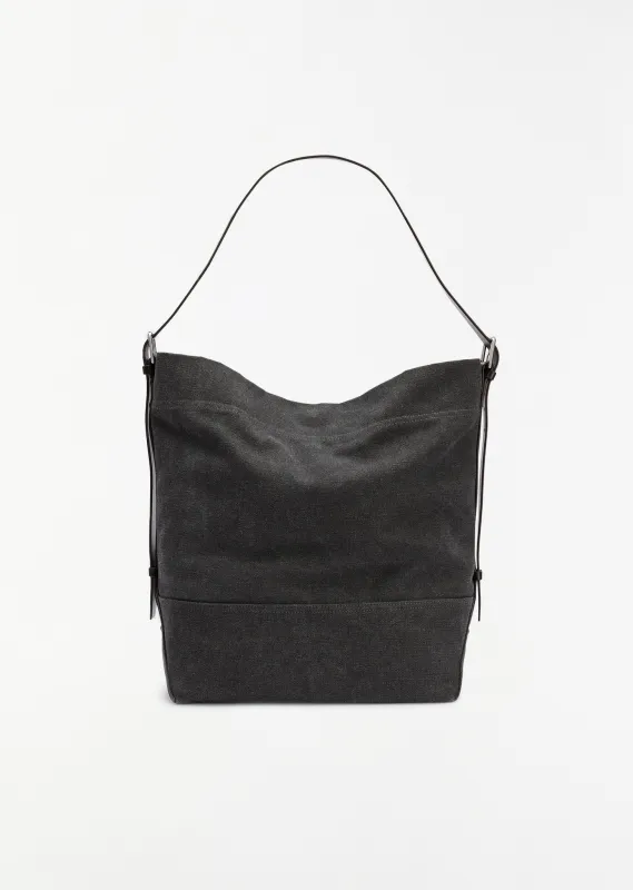 Belted Cotton Tote Bag — Ash Black sold by La Garconne