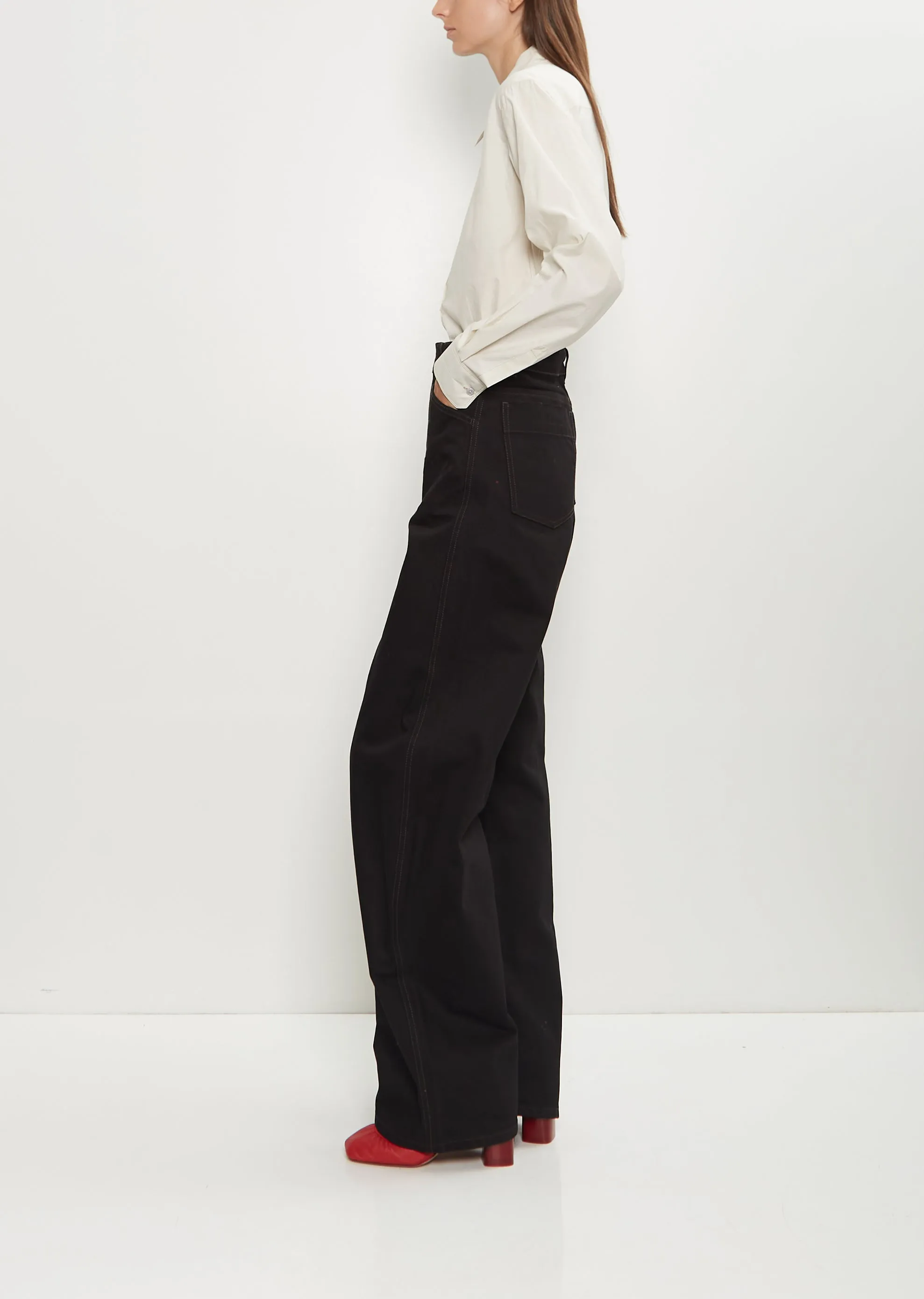 High Waisted Curved Denim Pants — Black sold by La Garconne product image thumbnail 2