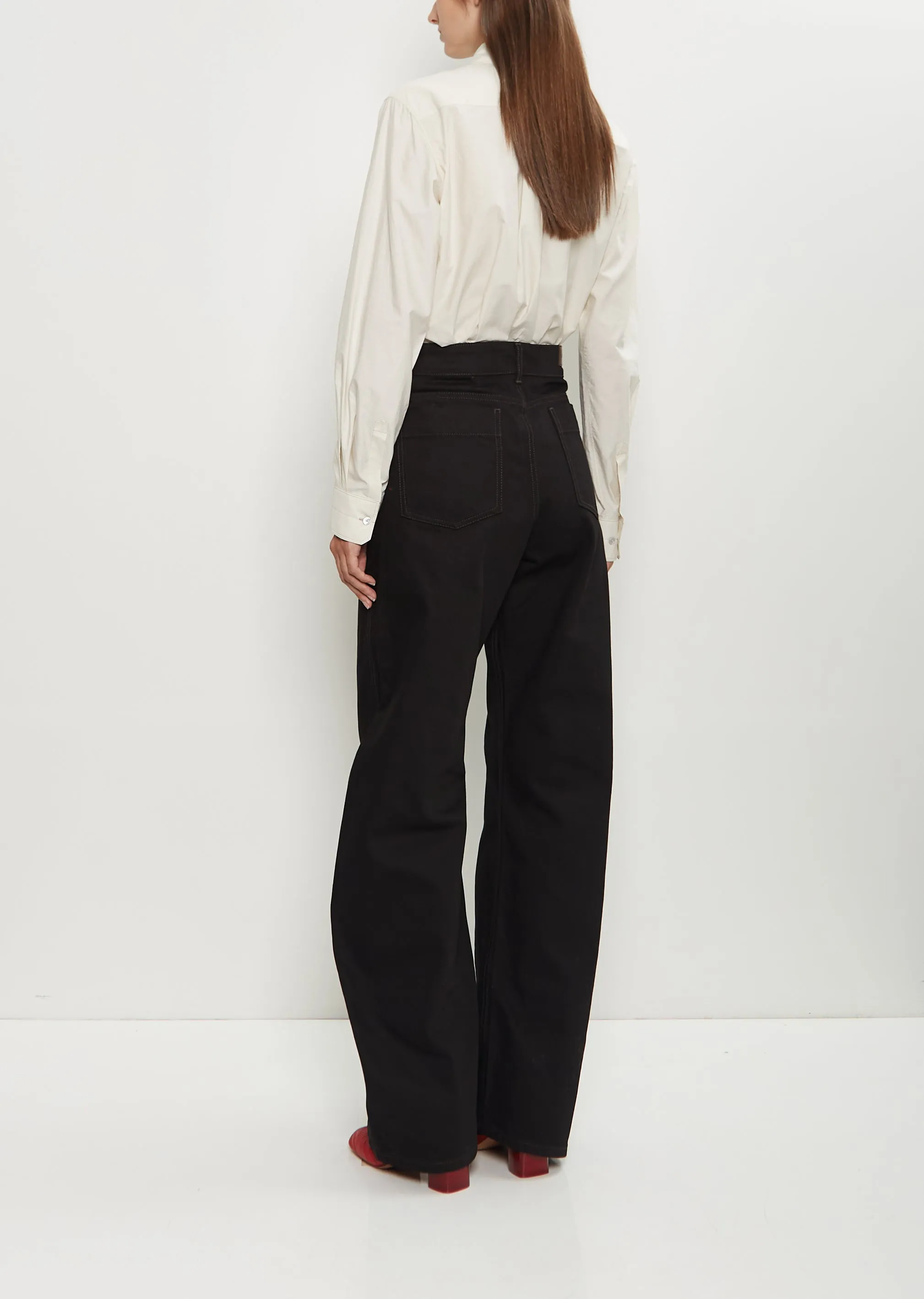 High Waisted Curved Denim Pants — Black sold by La Garconne product image thumbnail 3