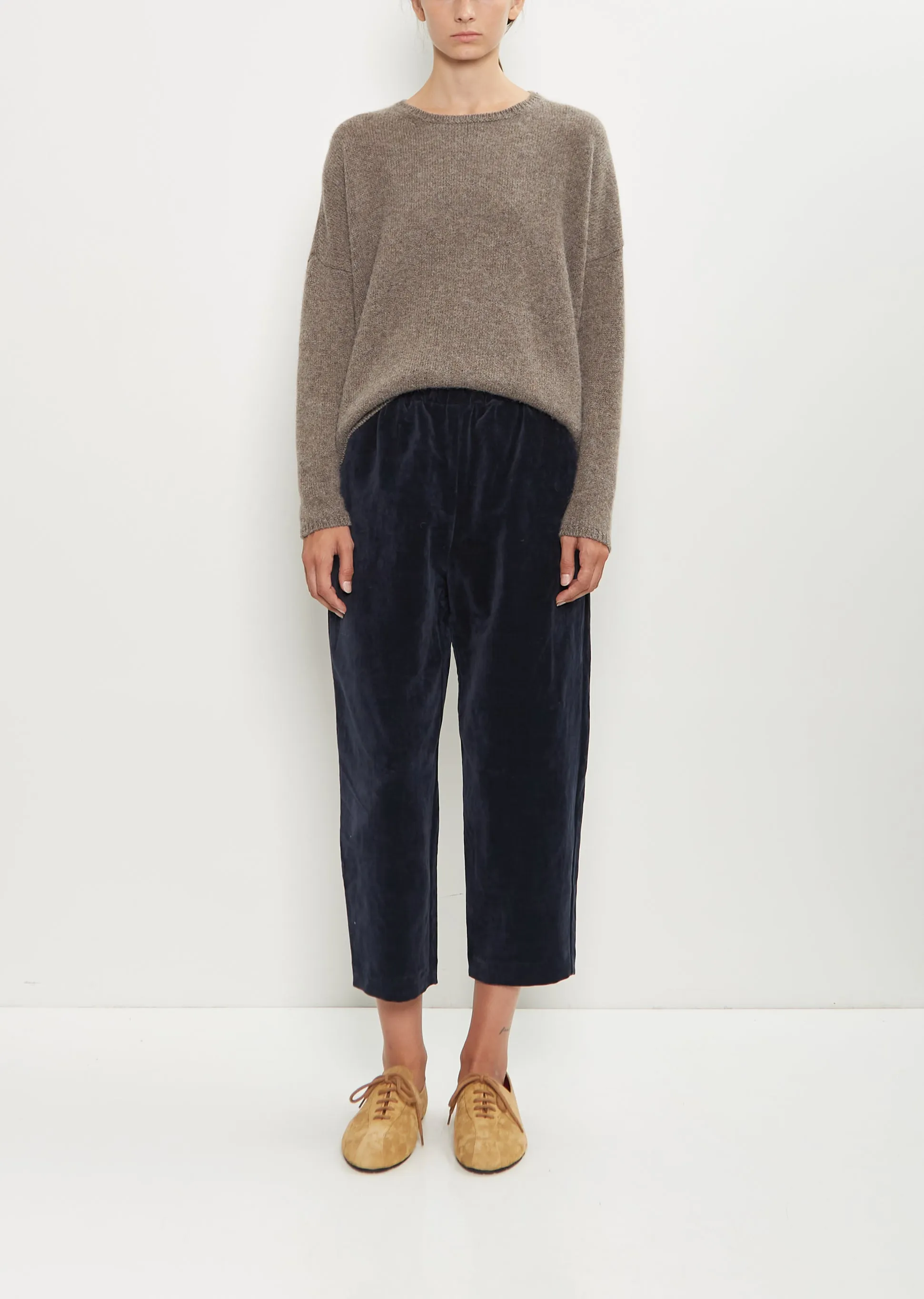 Cotton Linen Velvet Tapered Pant — Blue sold by La Garconne