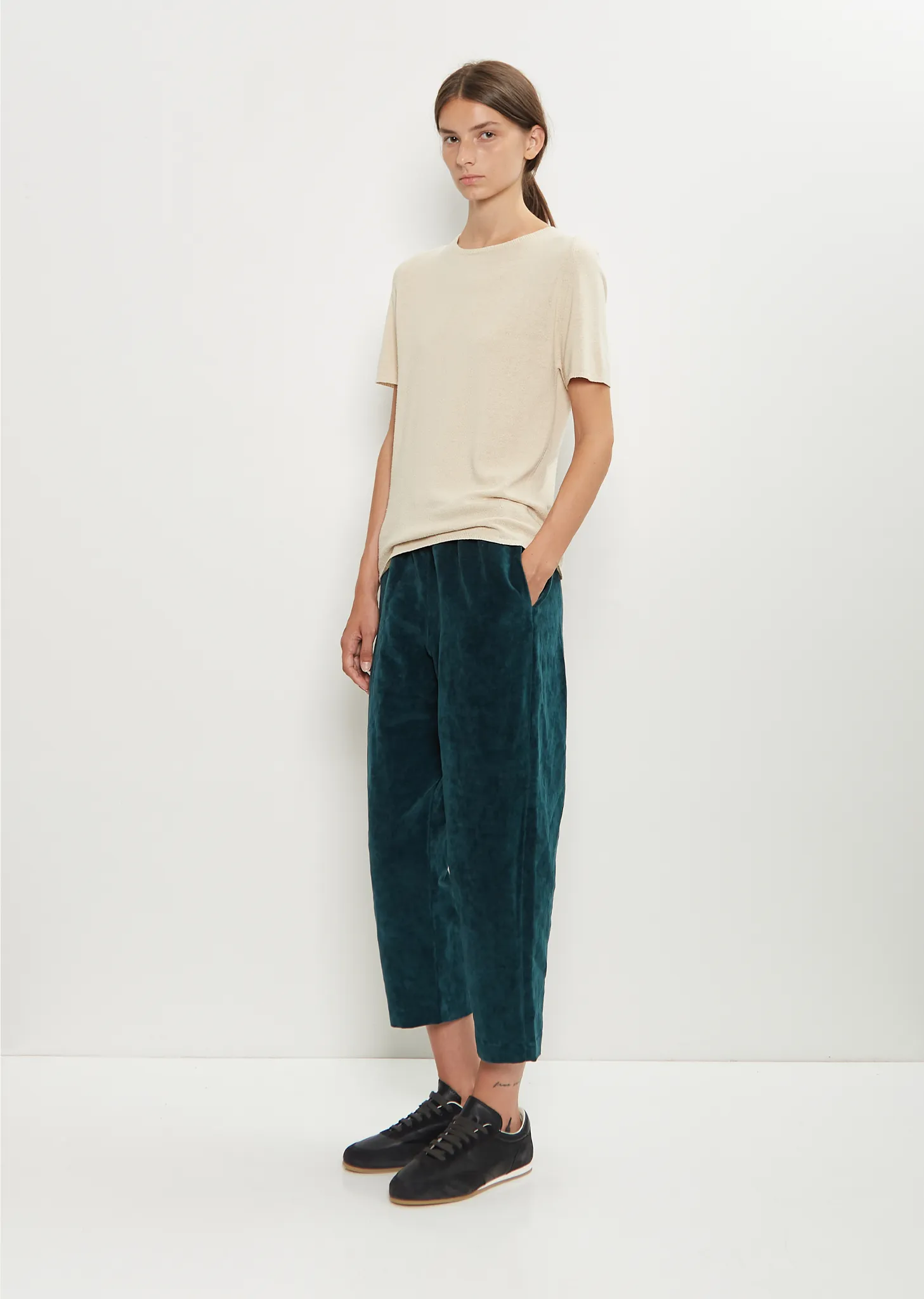Cotton Linen Velvet Tapered Pant — Peacock Blue sold by La Garconne product image thumbnail 4