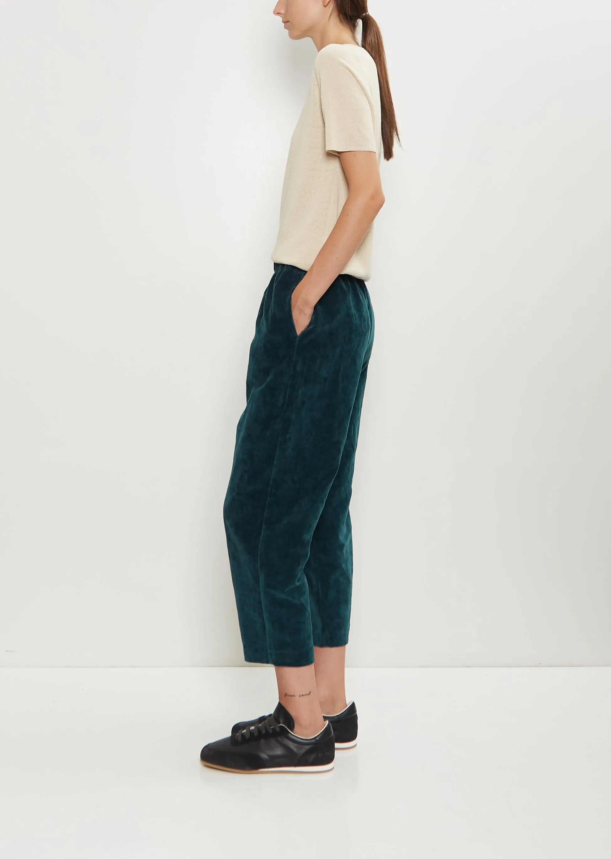 Cotton Linen Velvet Tapered Pant — Peacock Blue sold by La Garconne product image thumbnail 2