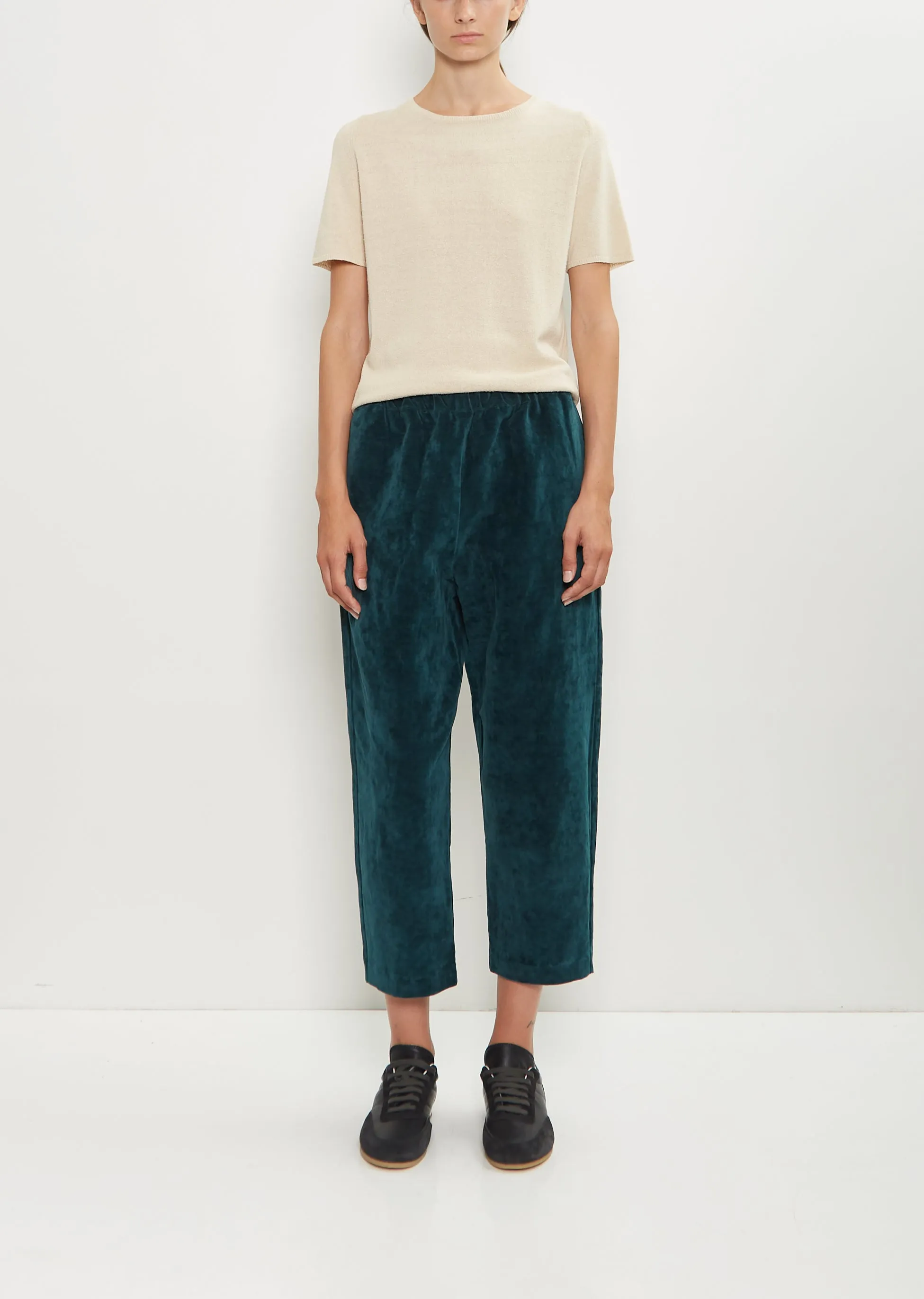 Cotton Linen Velvet Tapered Pant — Peacock Blue sold by La Garconne