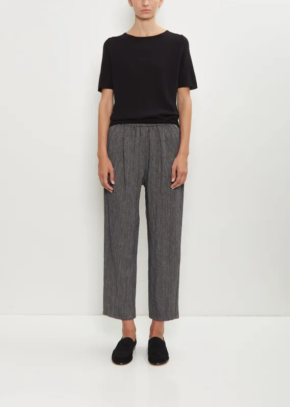 Linen Wool Pinstripe Pleated Tapered Pant — Ecru Blue sold by La Garconne