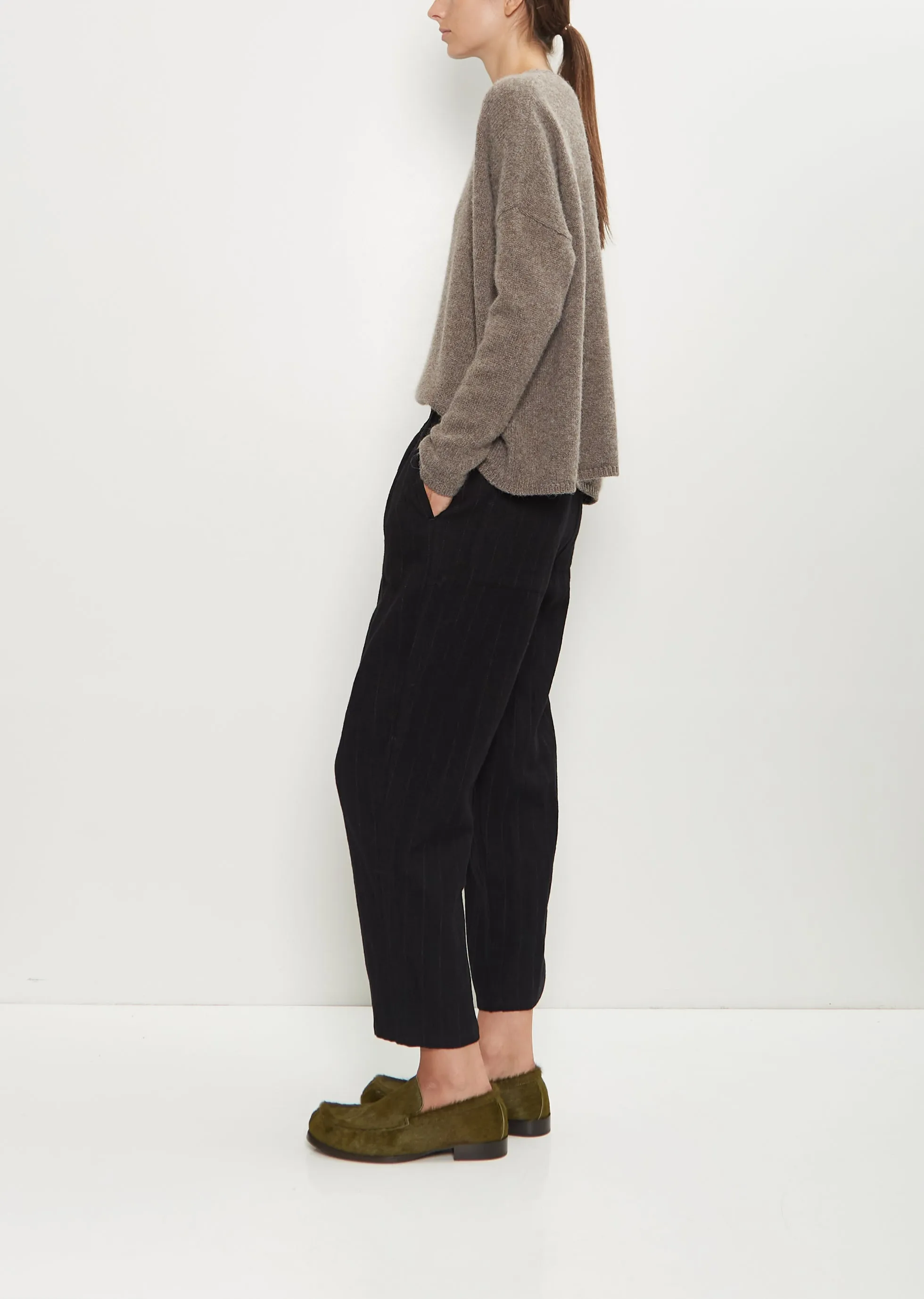 Linen Wool Pinstripe Pleated Tapered Pant — Black sold by La Garconne product image thumbnail 2