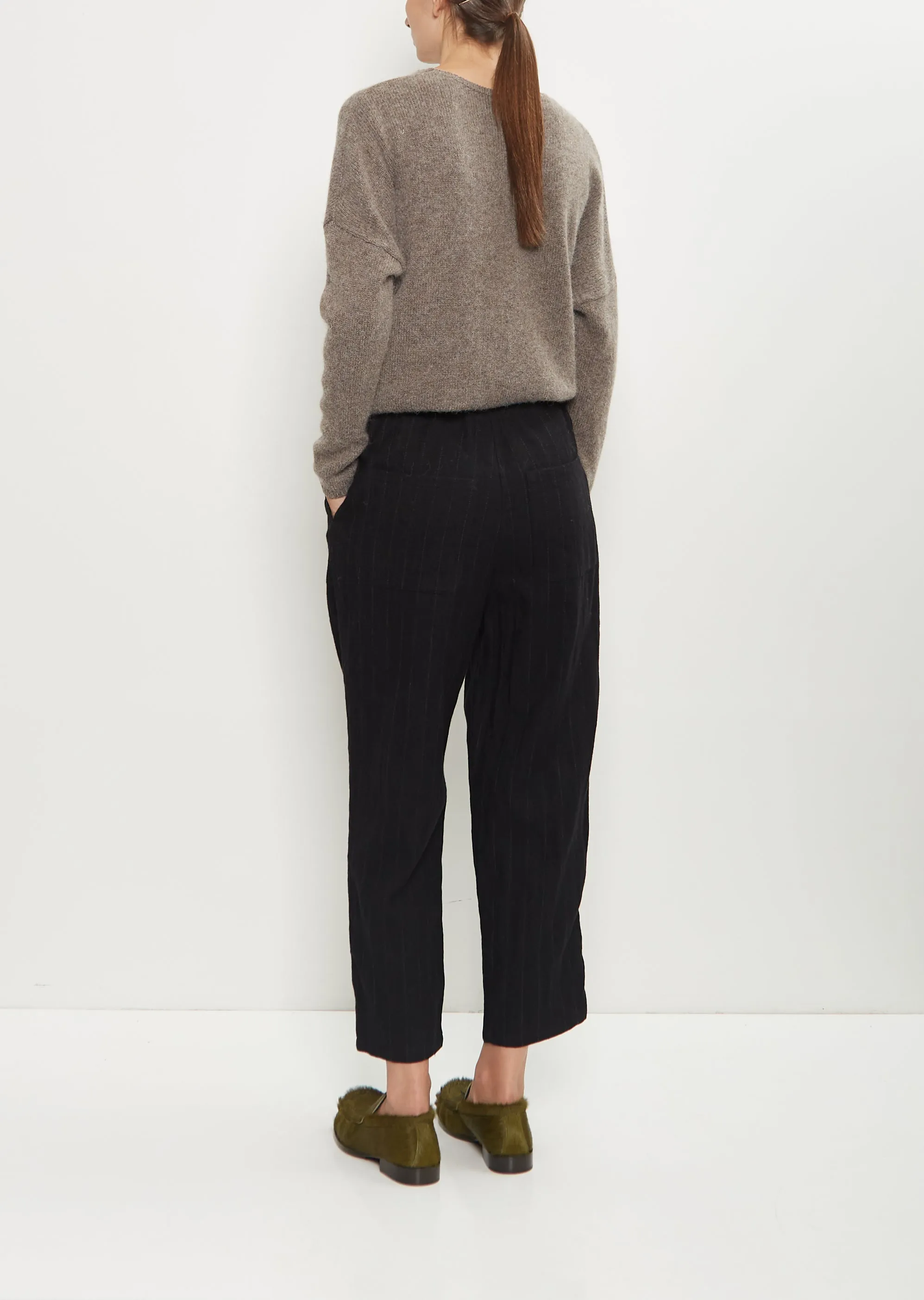 Linen Wool Pinstripe Pleated Tapered Pant — Black sold by La Garconne product image thumbnail 3