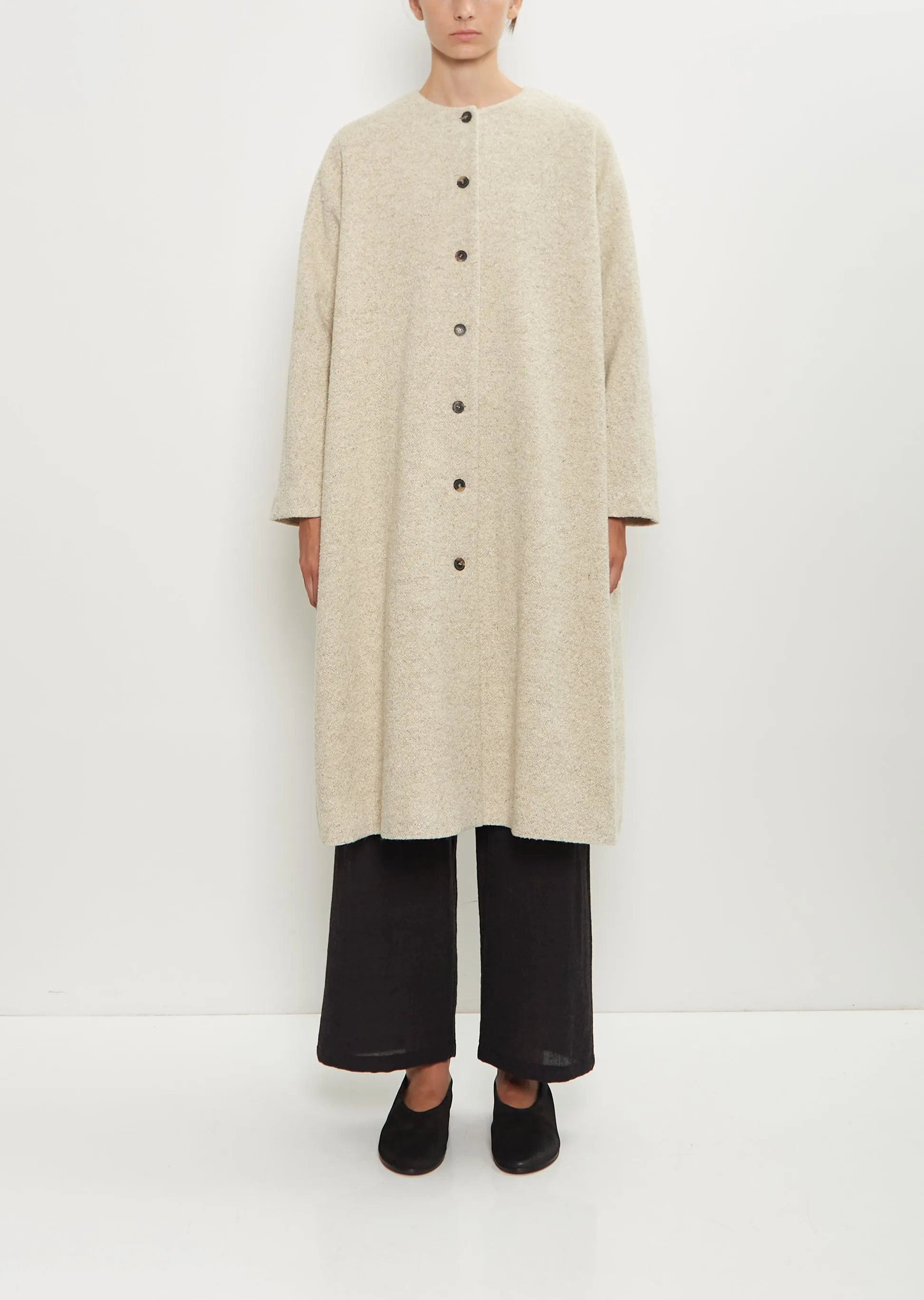 Wool Cotton Collarless Coat sold by La Garconne