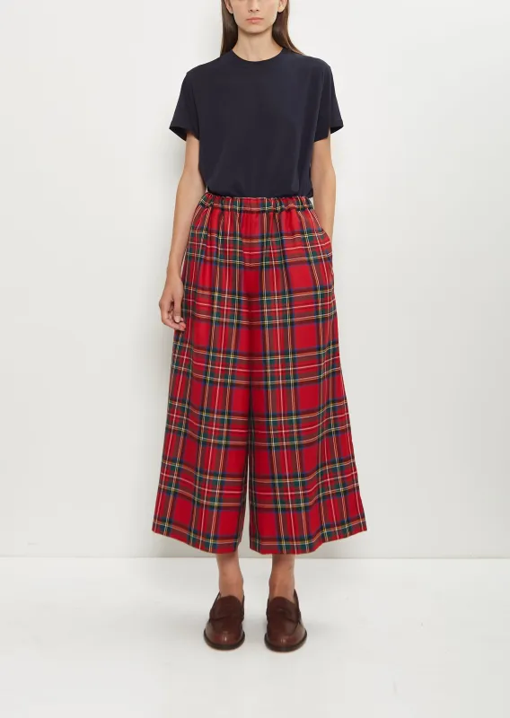 Wide Pull-On Wool Plaid Pants sold by La Garconne