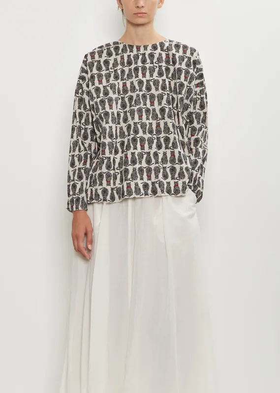 Petit Scarf Cat Patrol Print Cotton Blouse made by Pas de Calais