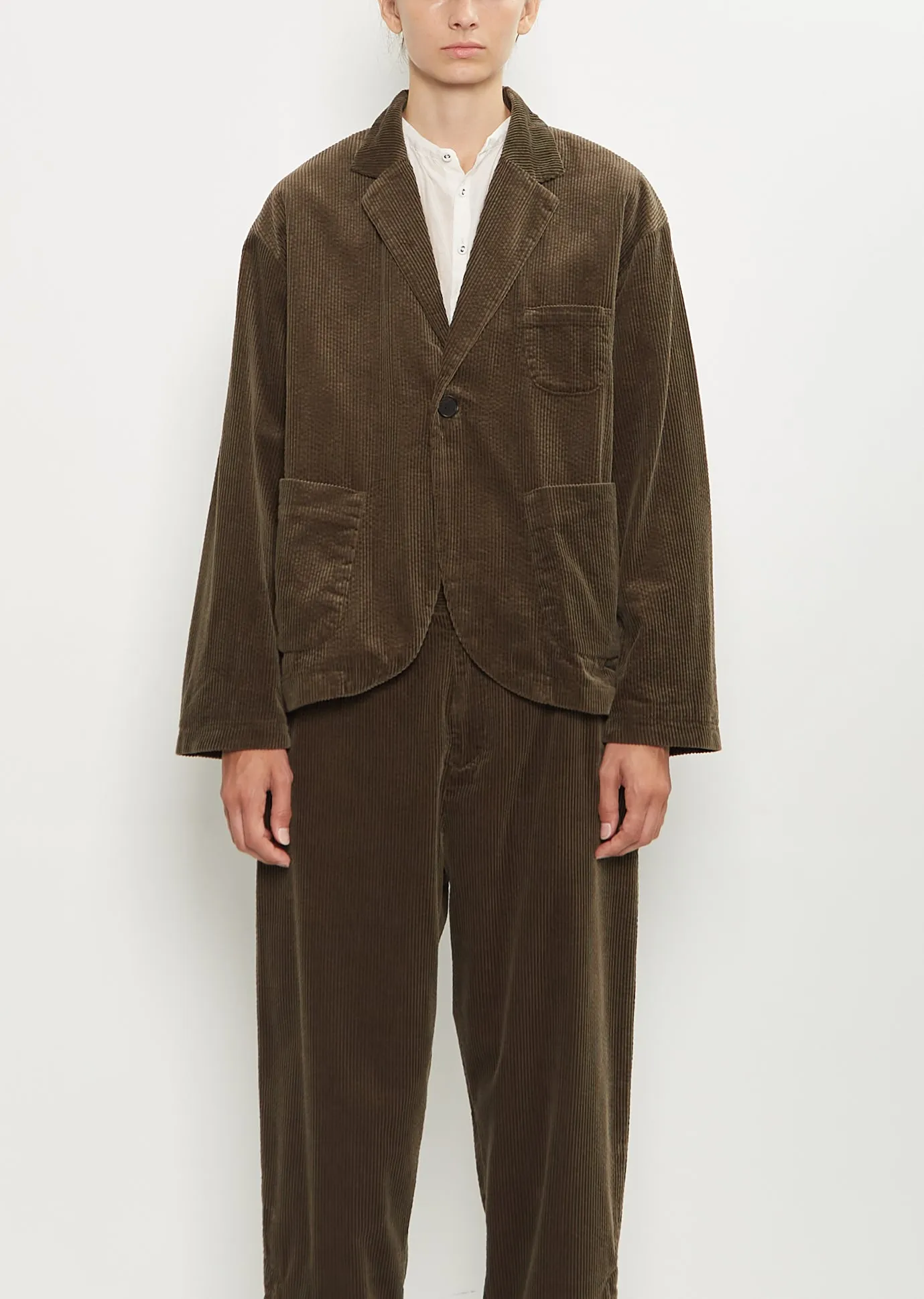 Corduroy Tailored Jacket — Khaki sold by La Garconne