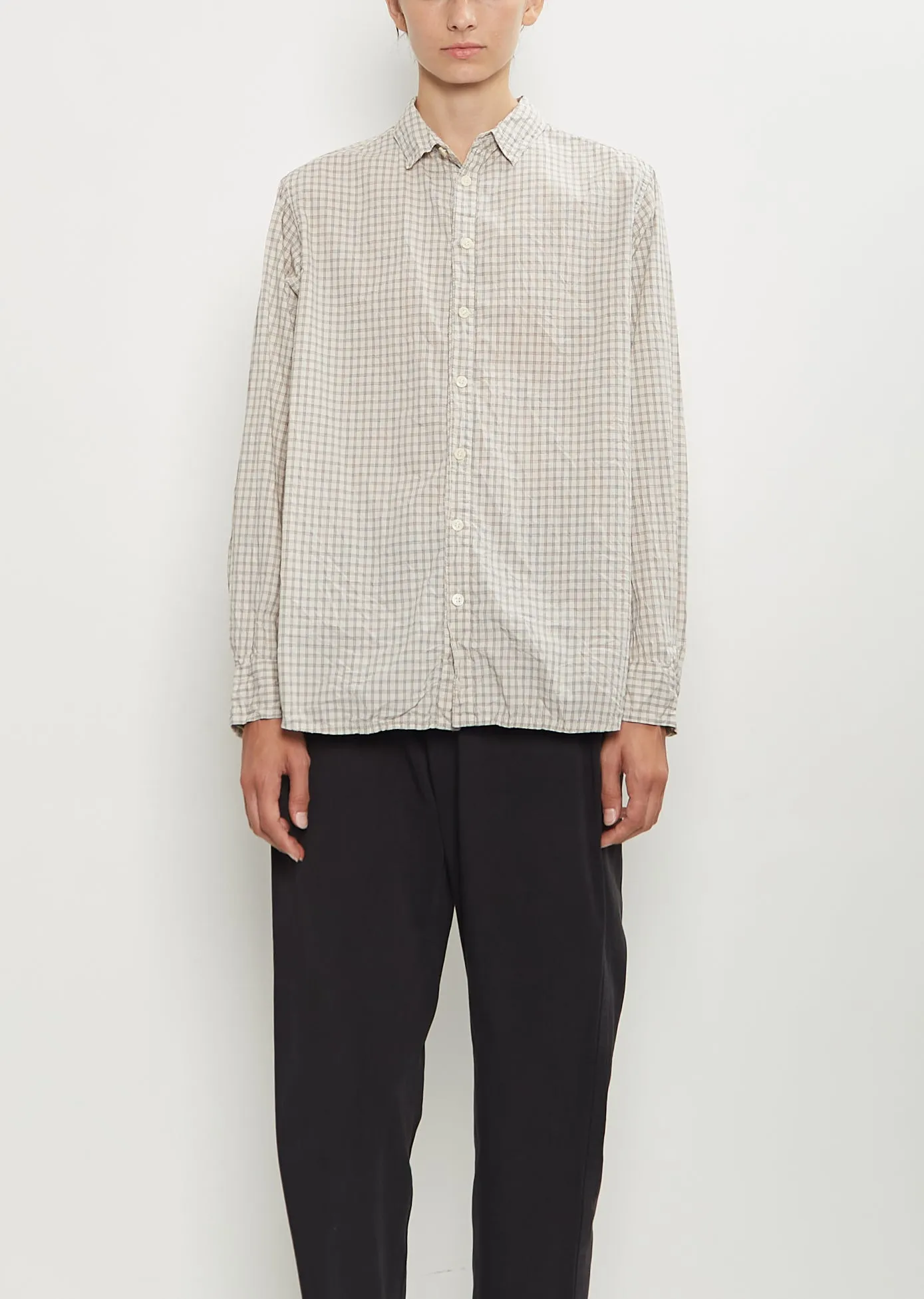 Washed Cotton Mini Checkered Shirt — Off White sold by La Garconne