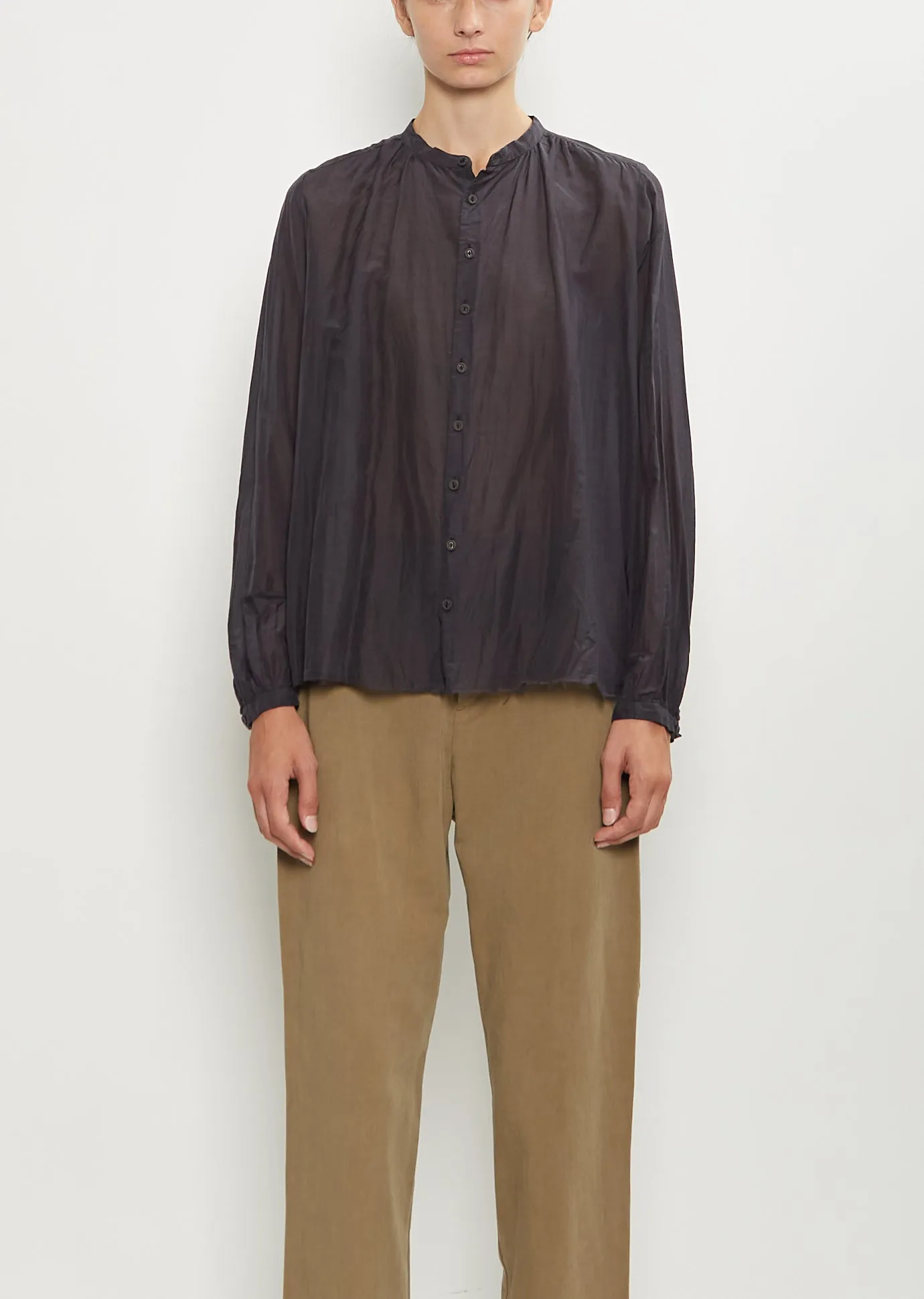 Cotton Silk Lawn Blouse — Navy sold by La Garconne