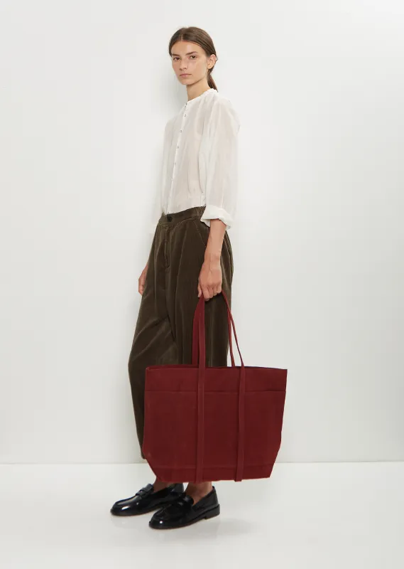 Washed Cotton 6 Pockets Tote, Medium — Burgundy sold by La Garconne