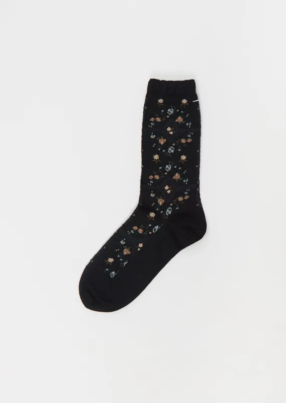 Rose Wall Stretch Wool Socks — Black sold by La Garconne