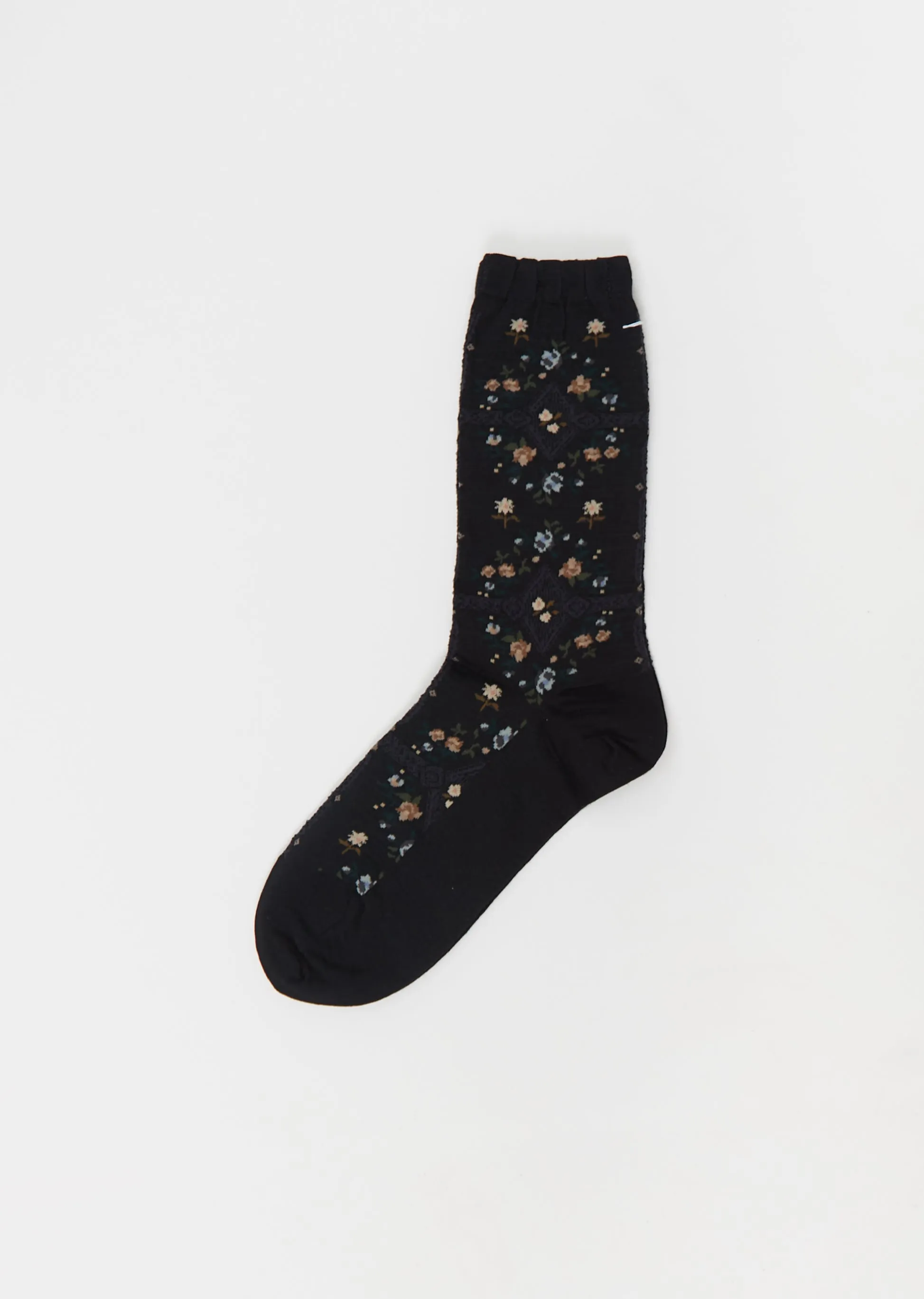 Rose Wall Stretch Wool Socks — Black sold by La Garconne