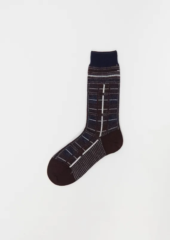 Tartan Check Stretch Wool Socks — Wine sold by La Garconne