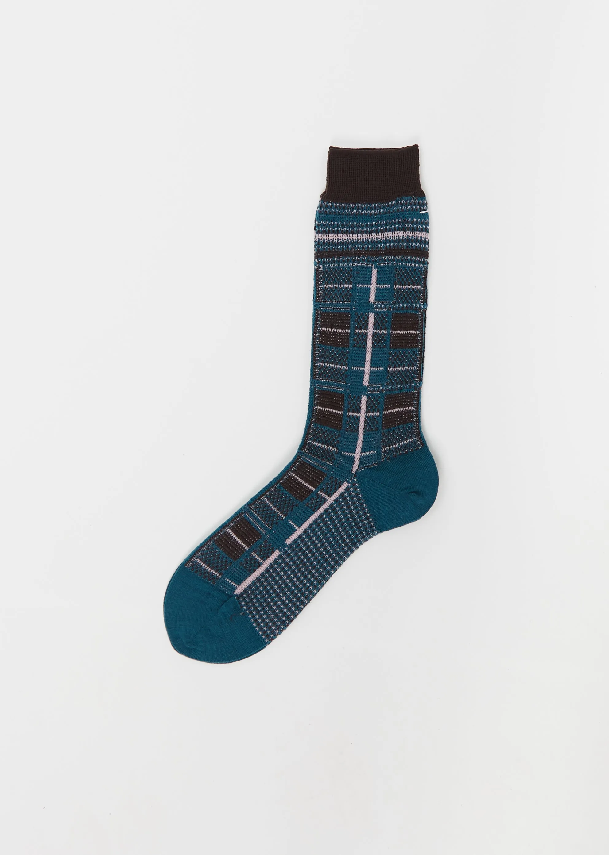 Tartan Check Stretch Wool Socks — Turquoise sold by La Garconne
