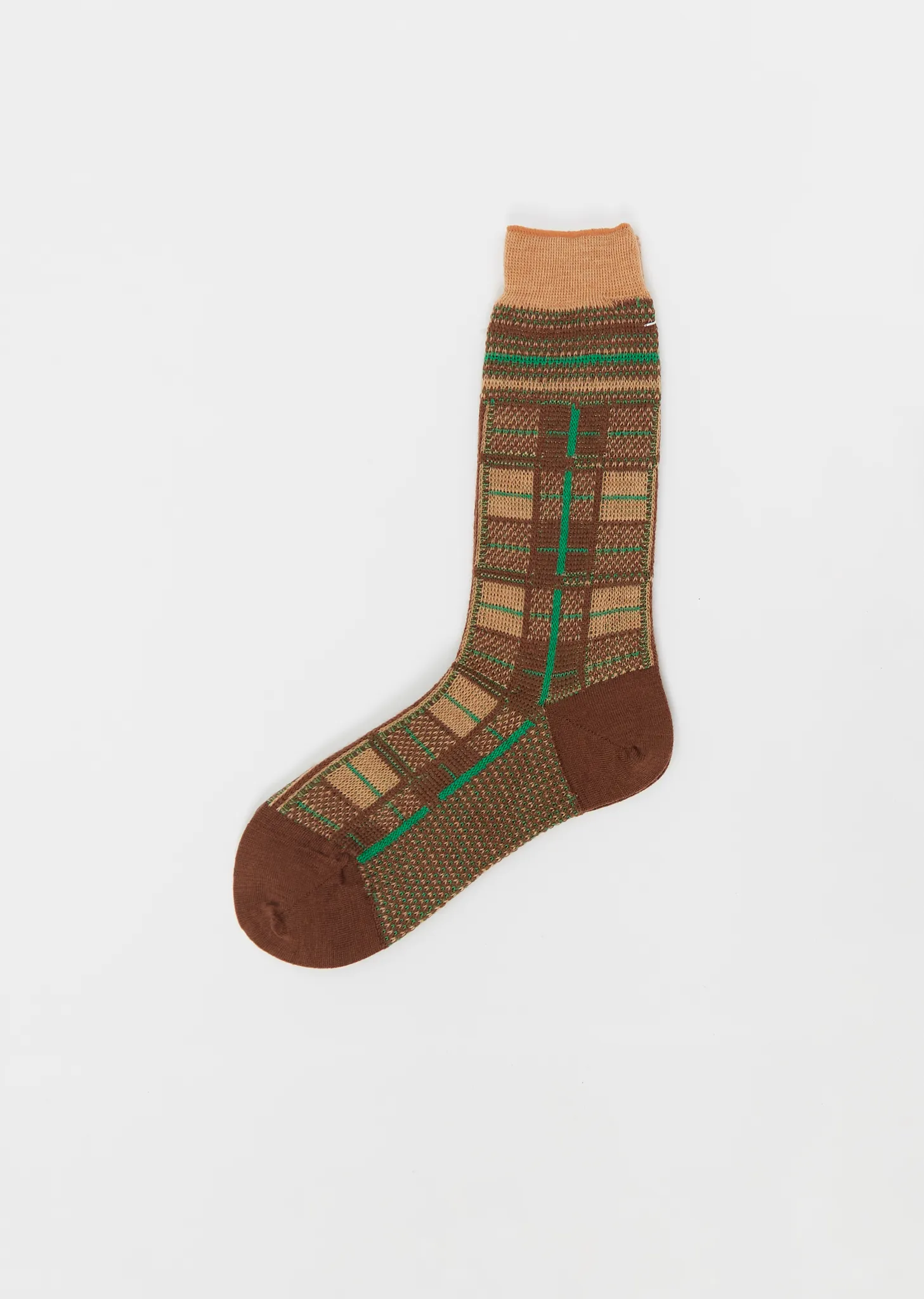 Tartan Check Stretch Wool Socks — Brown sold by La Garconne