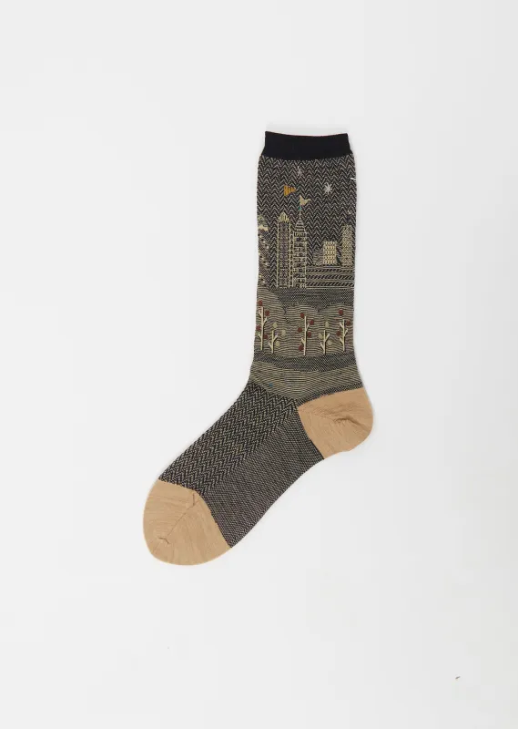 City Scape Stretch Wool Socks — Beige sold by La Garconne