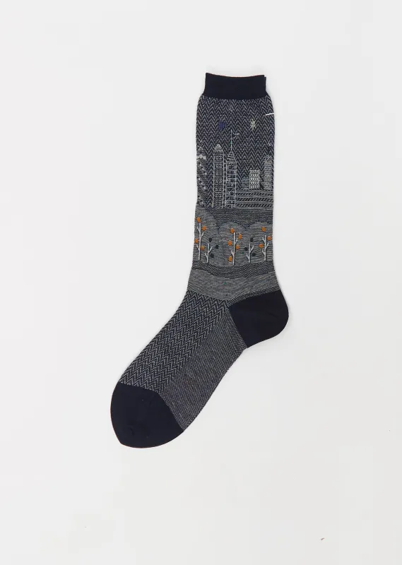 City Scape Stretch Wool Socks — Navy sold by La Garconne