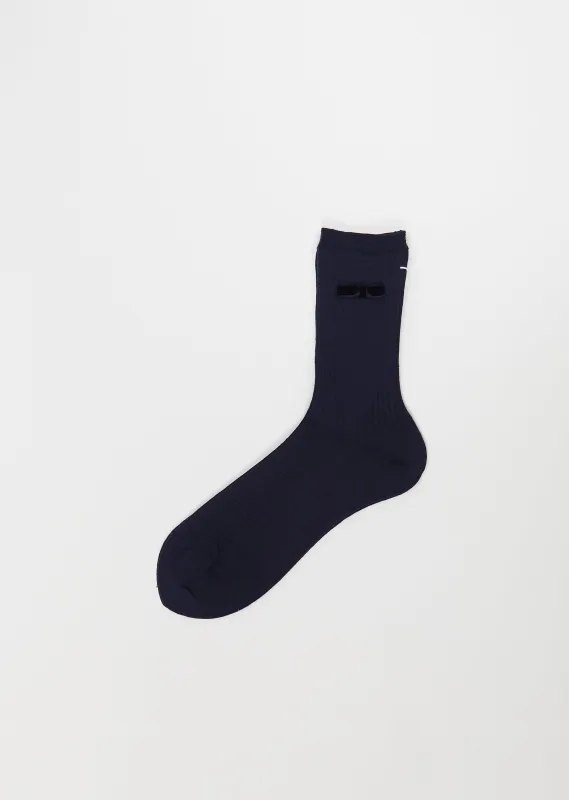 Ribbon Stretch Wool Socks — Navy sold by La Garconne