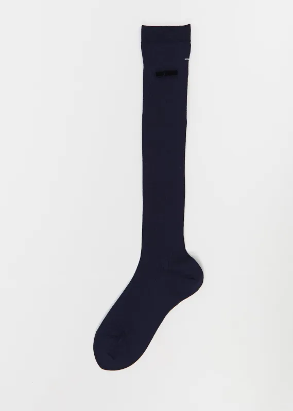 Ribbon Stretch Wool High Socks — Navy sold by La Garconne