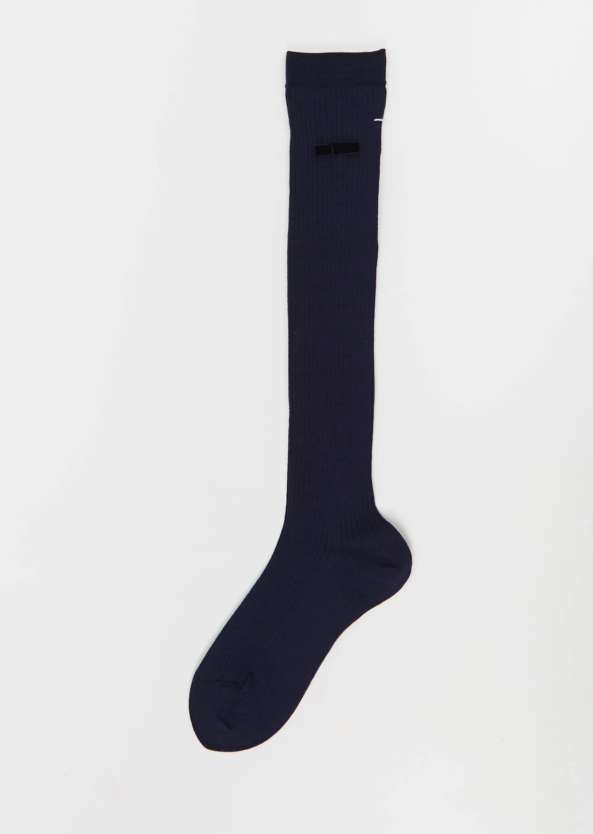 Ribbon Stretch Wool High Socks — Navy sold by La Garconne