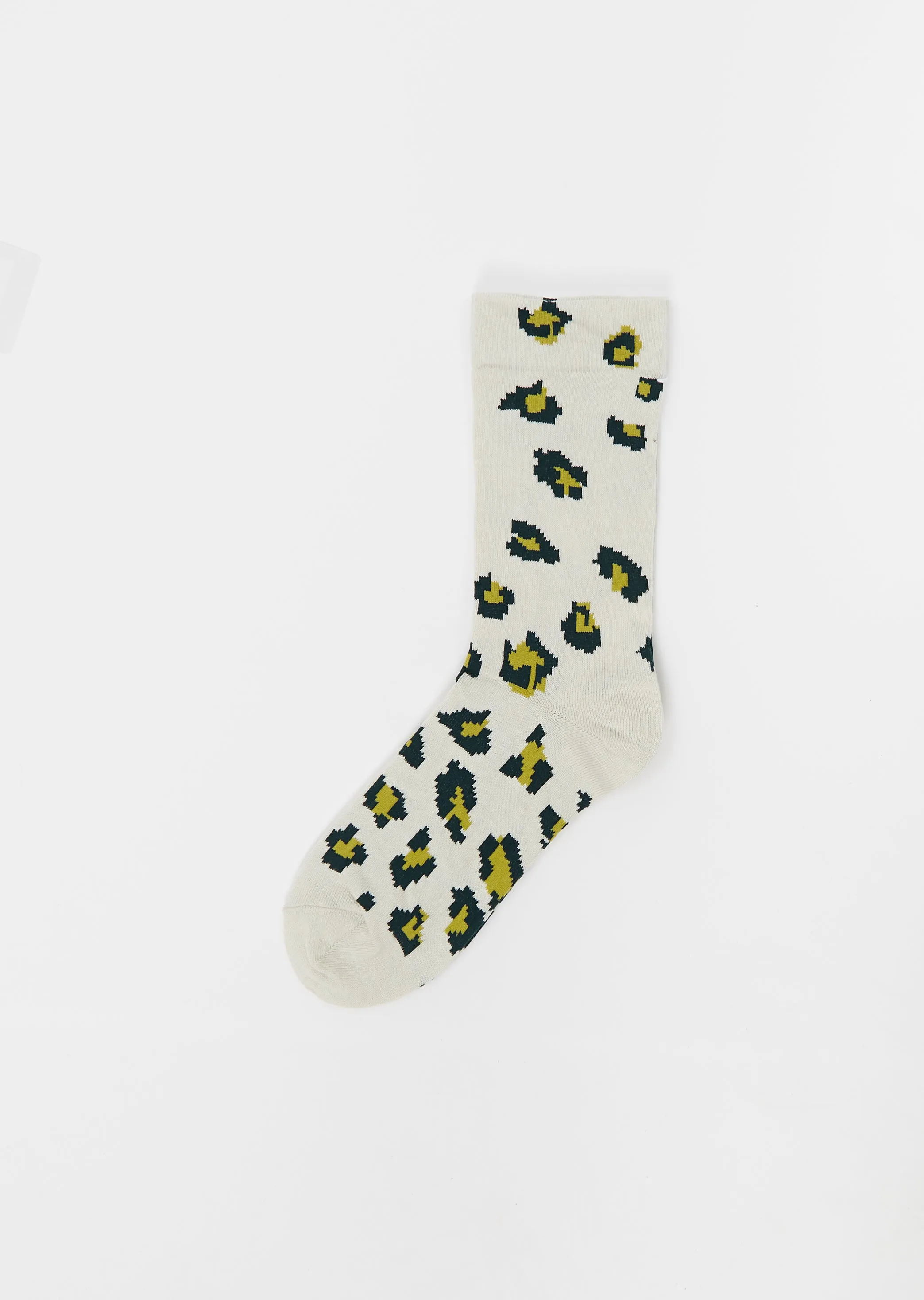 Leopard Stretch Cotton Socks — White sold by La Garconne