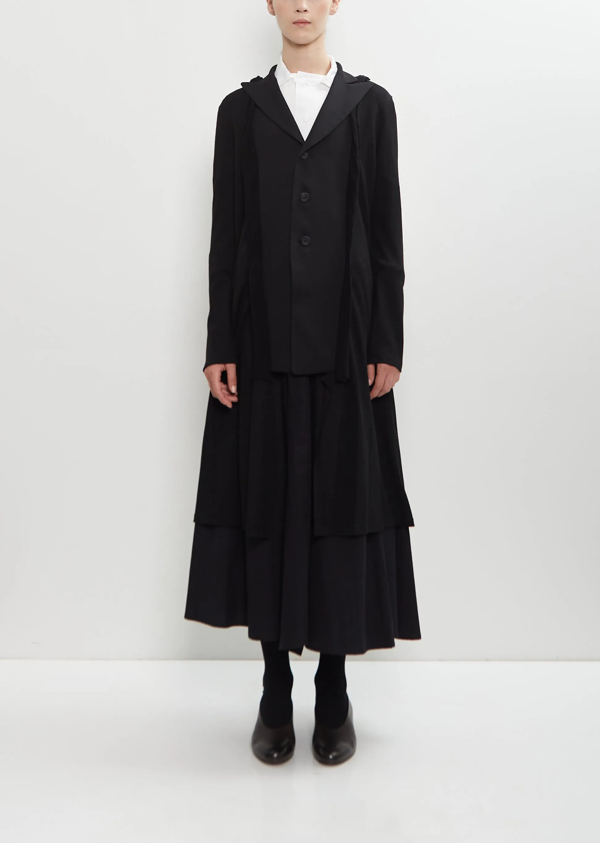 Wool Combination Long Jacket sold by La Garconne