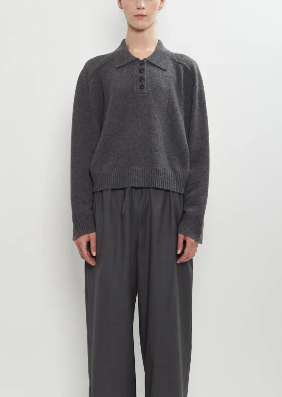 Homere Cashmere Polo Collar Sweater — Anthracite Melange sold by La Garconne
