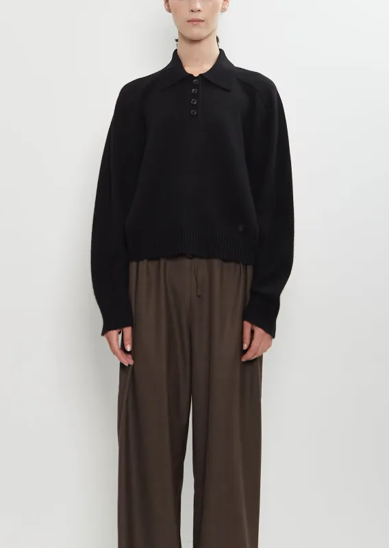 Homere Cashmere Polo Collar Sweater — Black sold by La Garconne