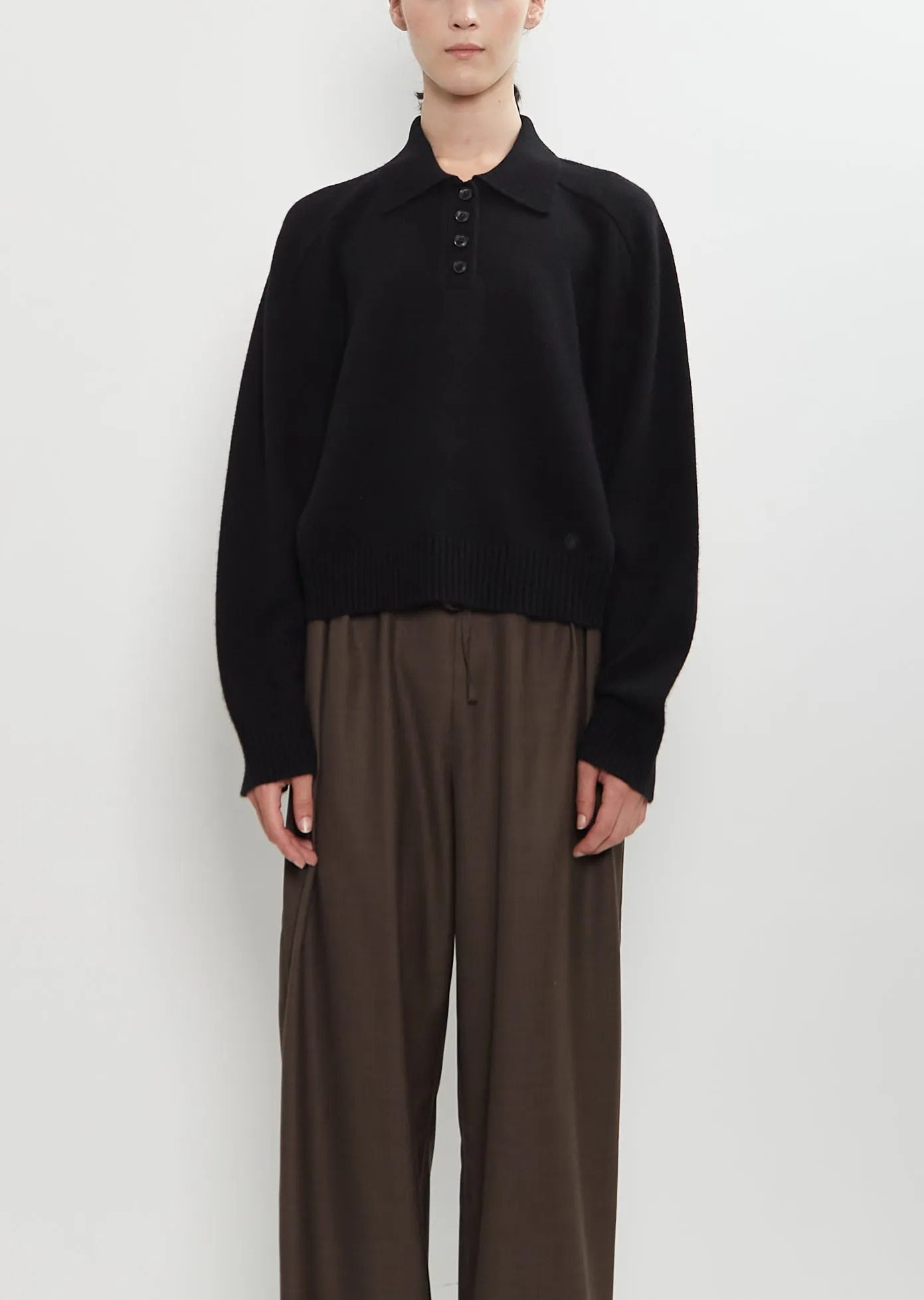 Homere Cashmere Polo Collar Sweater — Black sold by La Garconne