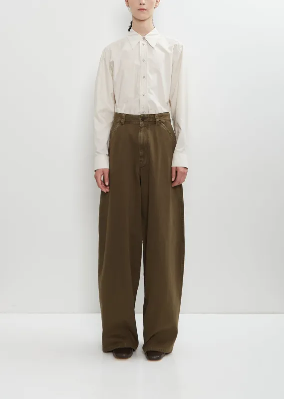 Cotton Denim Large Pants — Moss Green sold by La Garconne