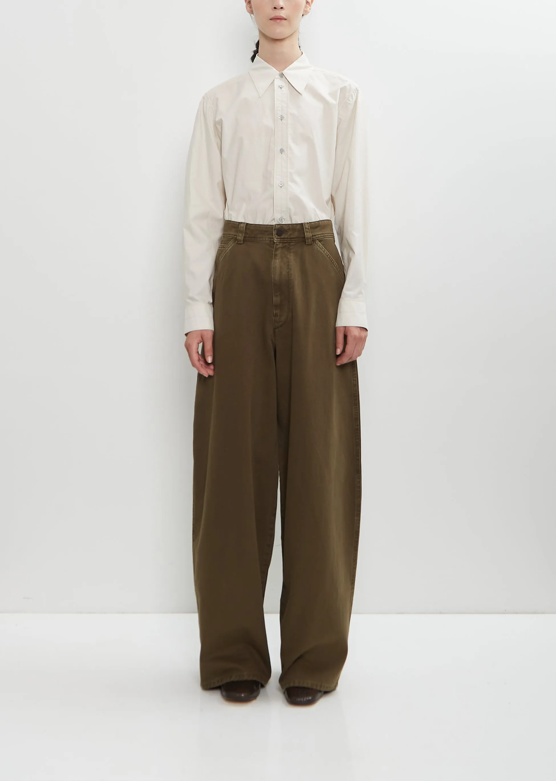 Cotton Denim Large Pants — Moss Green sold by La Garconne