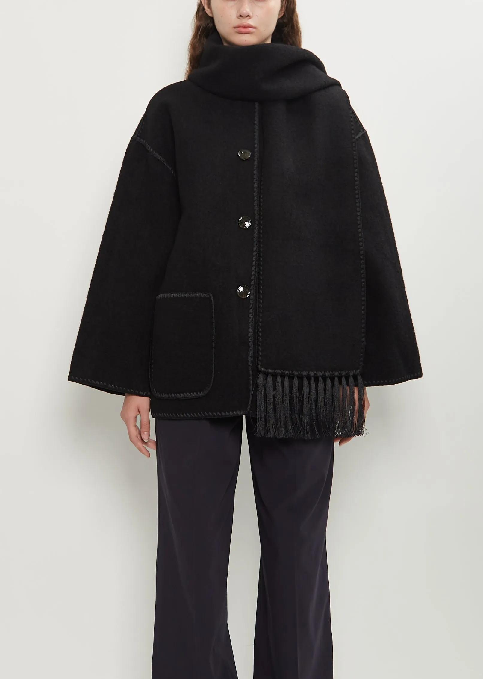 Heavy Wool Embroidered Scarf Jacket sold by La Garconne