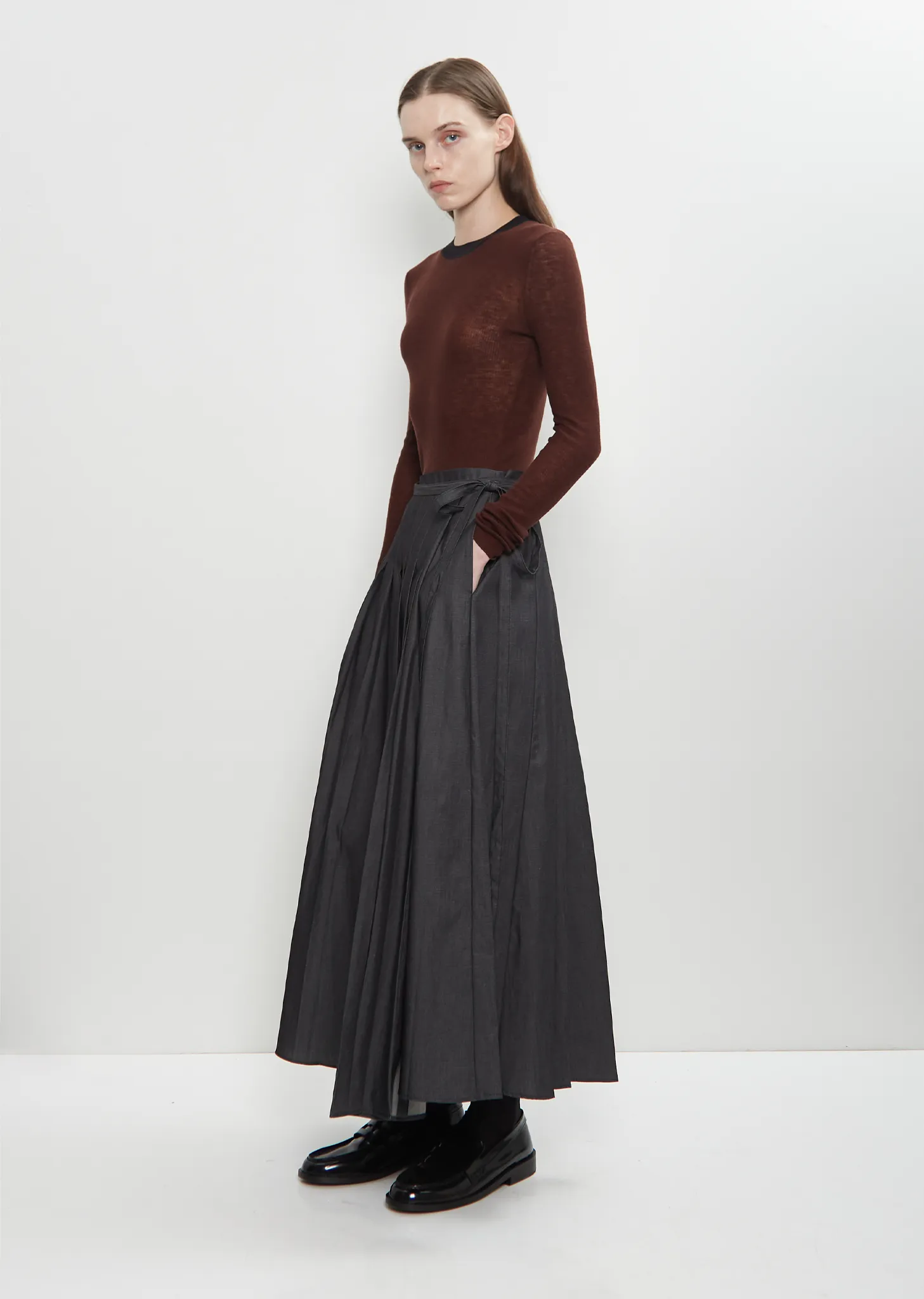 Cotton Denim Wrap Pleat Skirt sold by La Garconne product image thumbnail 4