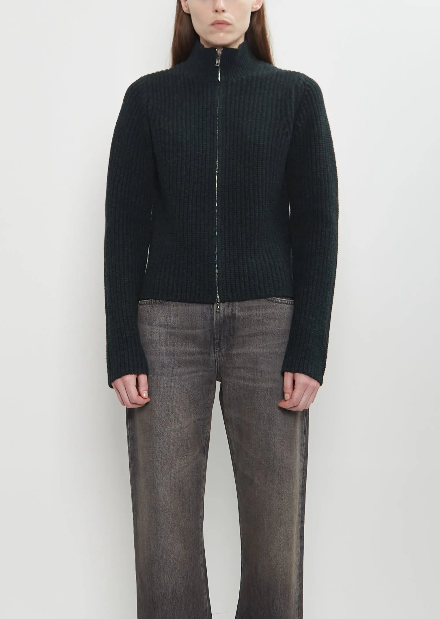 Merino Wool High Neck Zip Up sold by La Garconne