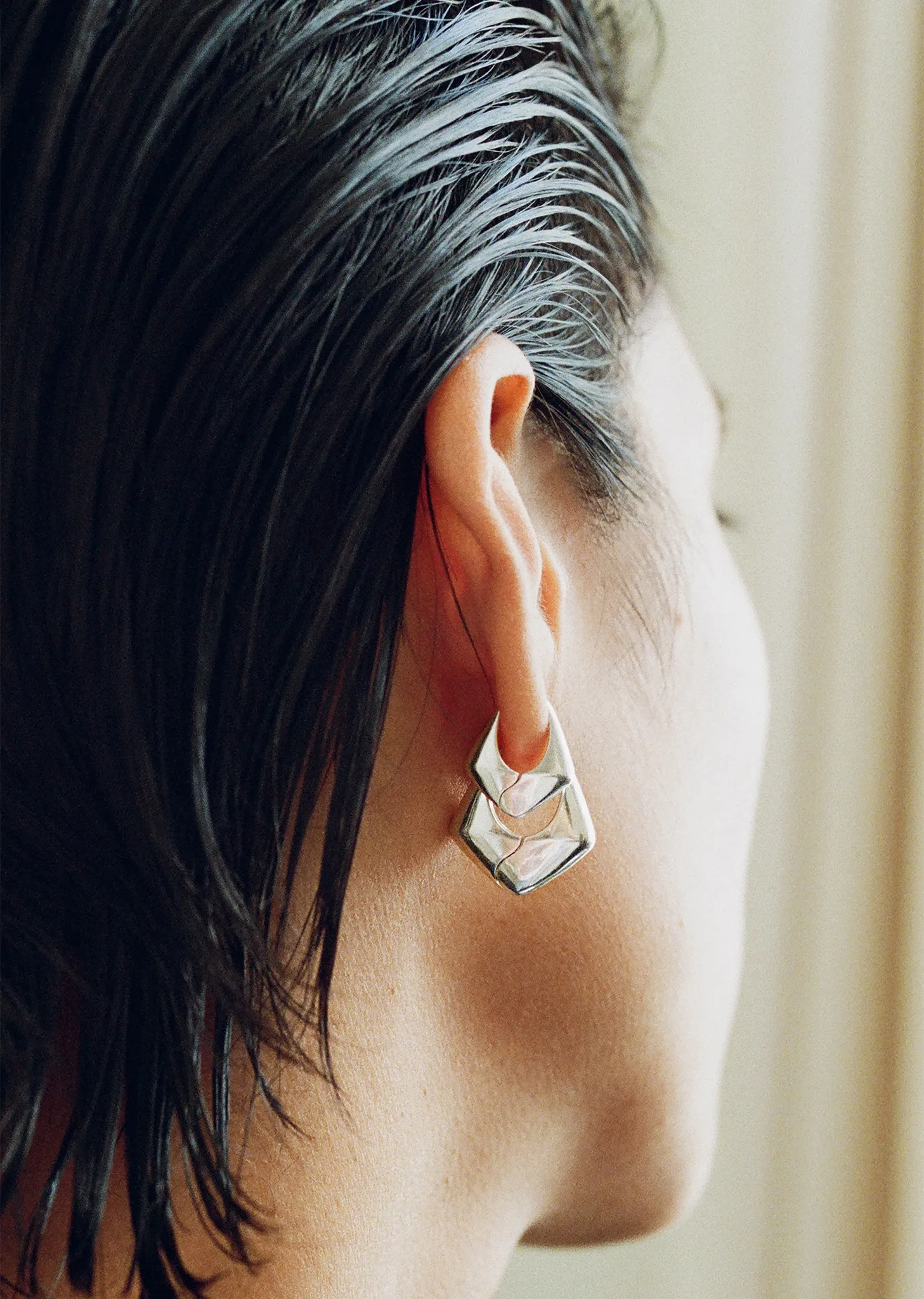 Small Silver Pyramid Hoops sold by La Garconne product image thumbnail 2